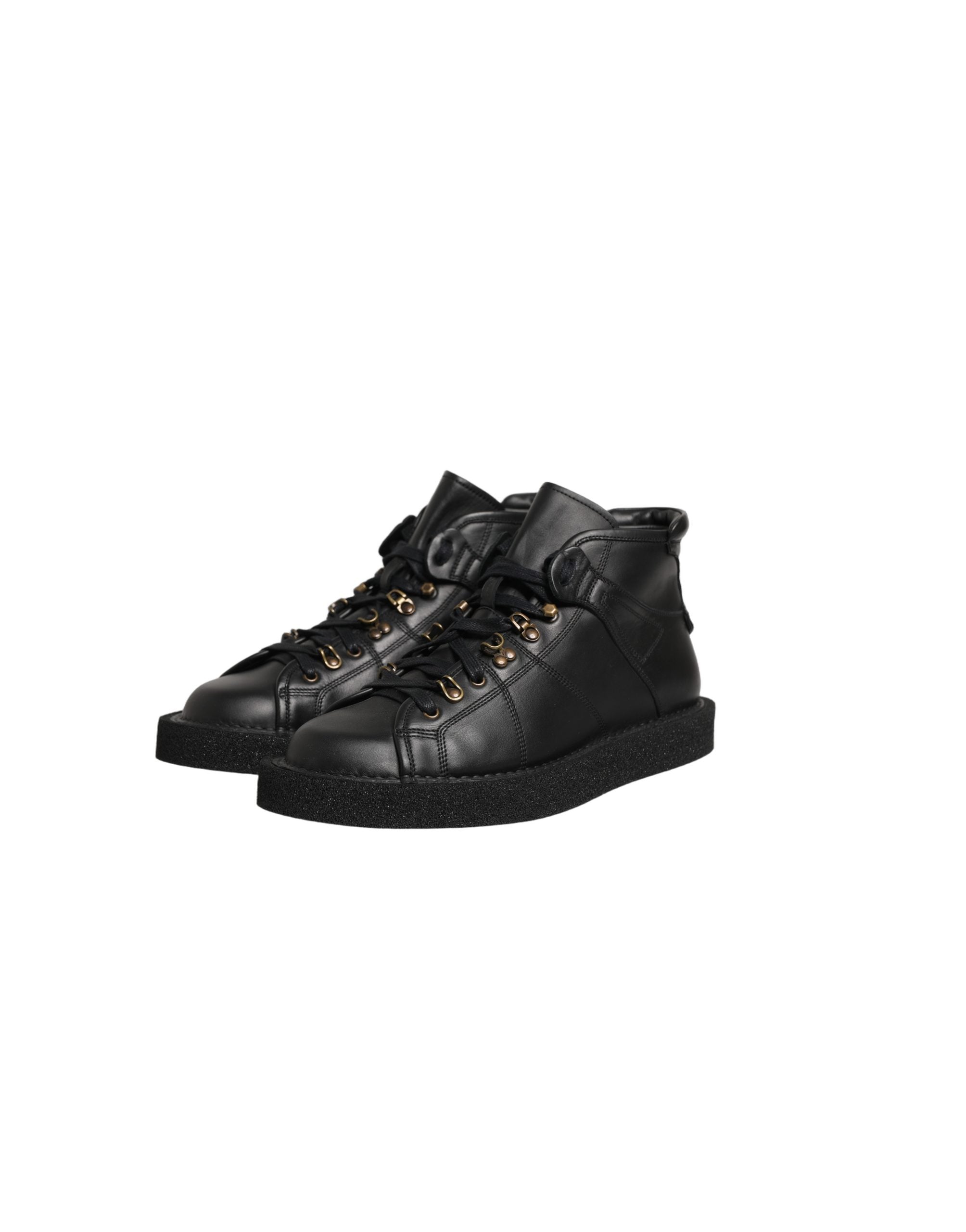 Dolce & Gabbana Black Leather Lace Up Men Ankle Boots Shoes