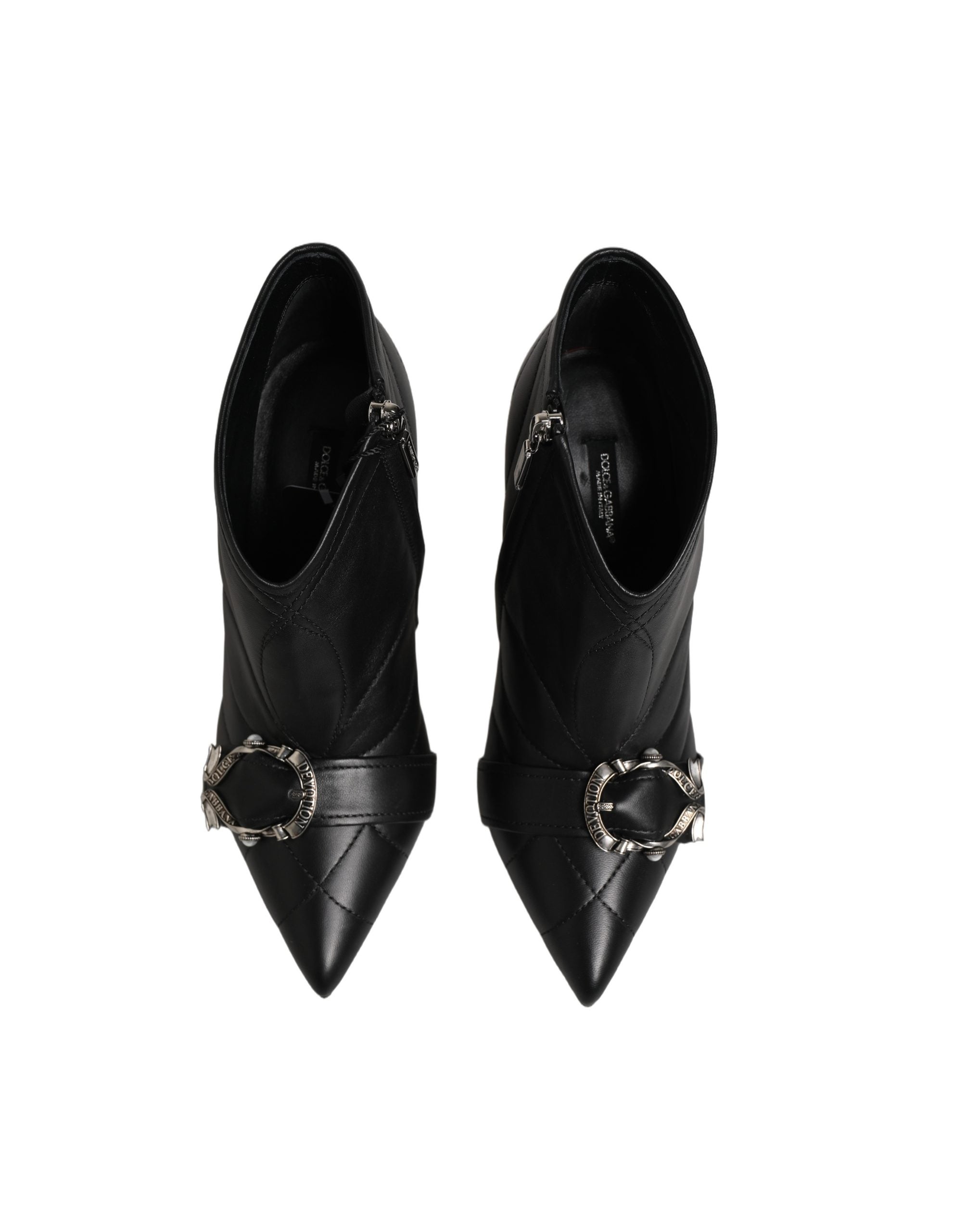 Dolce & Gabbana Black Devotion Quilted Buckled Boots Shoes