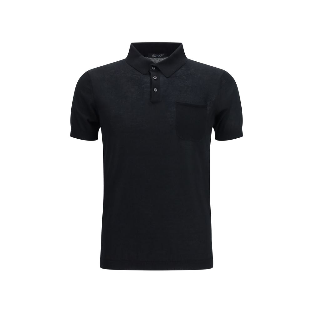 Aragona Cashmere Black Cotton Polo Shirt