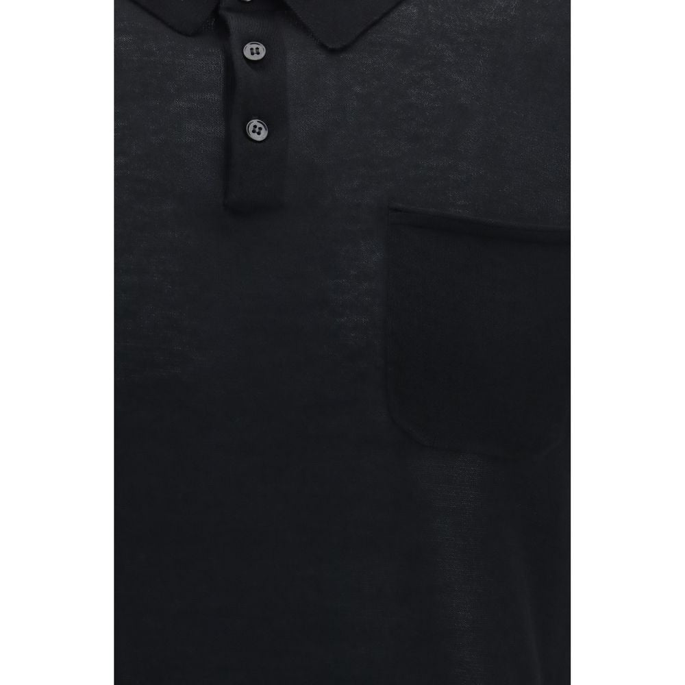 Aragona Cashmere Black Cotton Polo Shirt