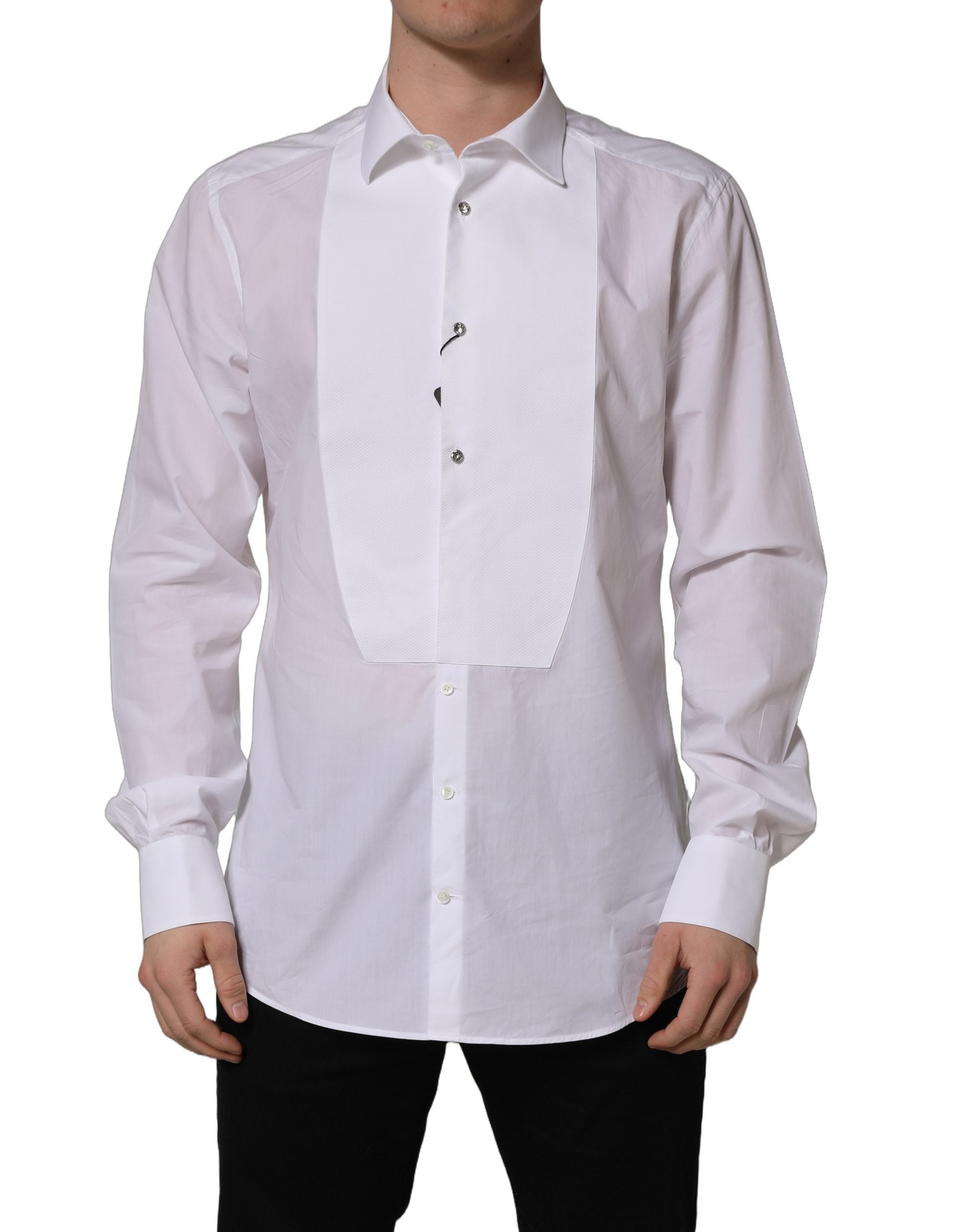Dolce & Gabbana White Bib Cotton Poplin Dress Formal Shirt