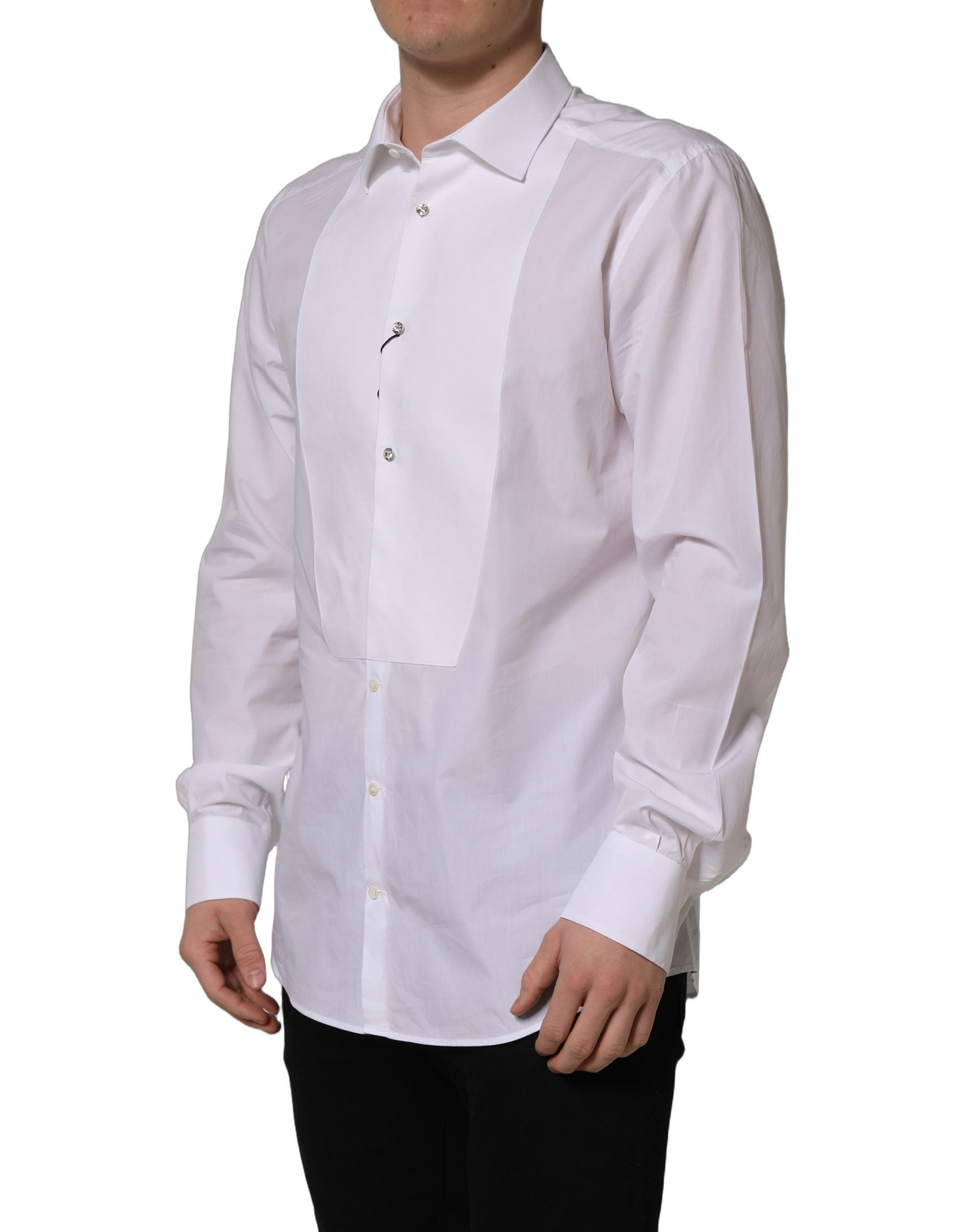 Dolce & Gabbana White Bib Cotton Poplin Dress Formal Shirt