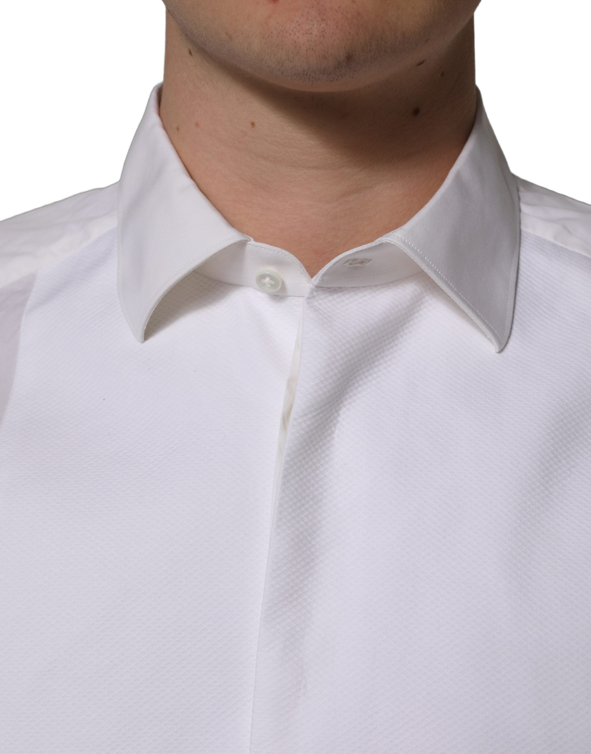 Dolce & Gabbana White Bib Cotton Poplin Dress Formal Shirt