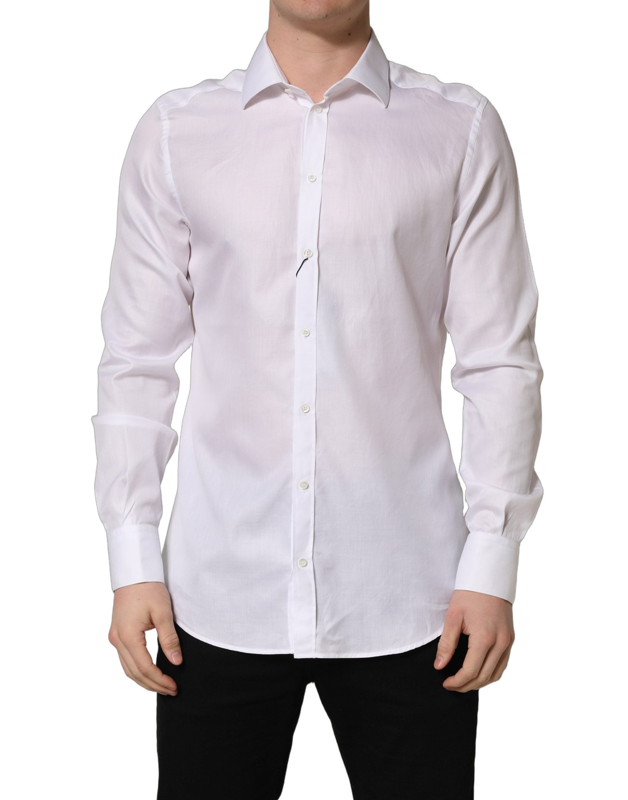 Dolce & Gabbana White Cotton Collared Dress Formal Men Shirt