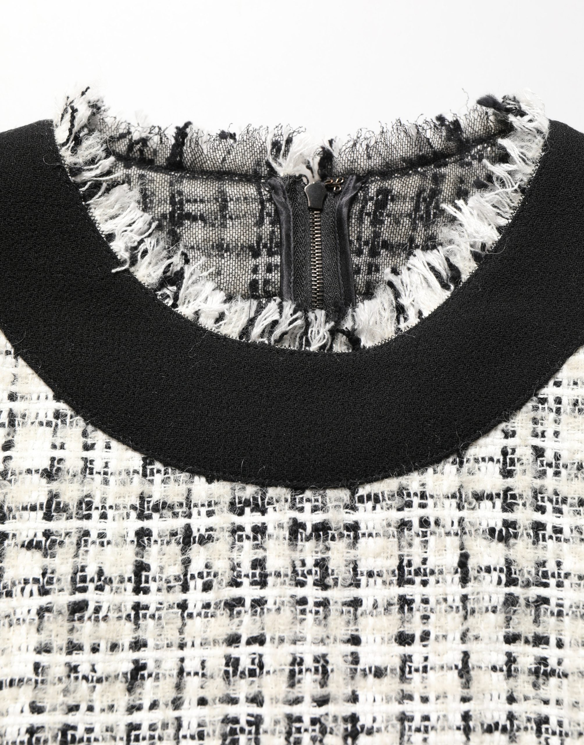 Dolce & Gabbana Black White Tweed Sheath A-line Midi Dress