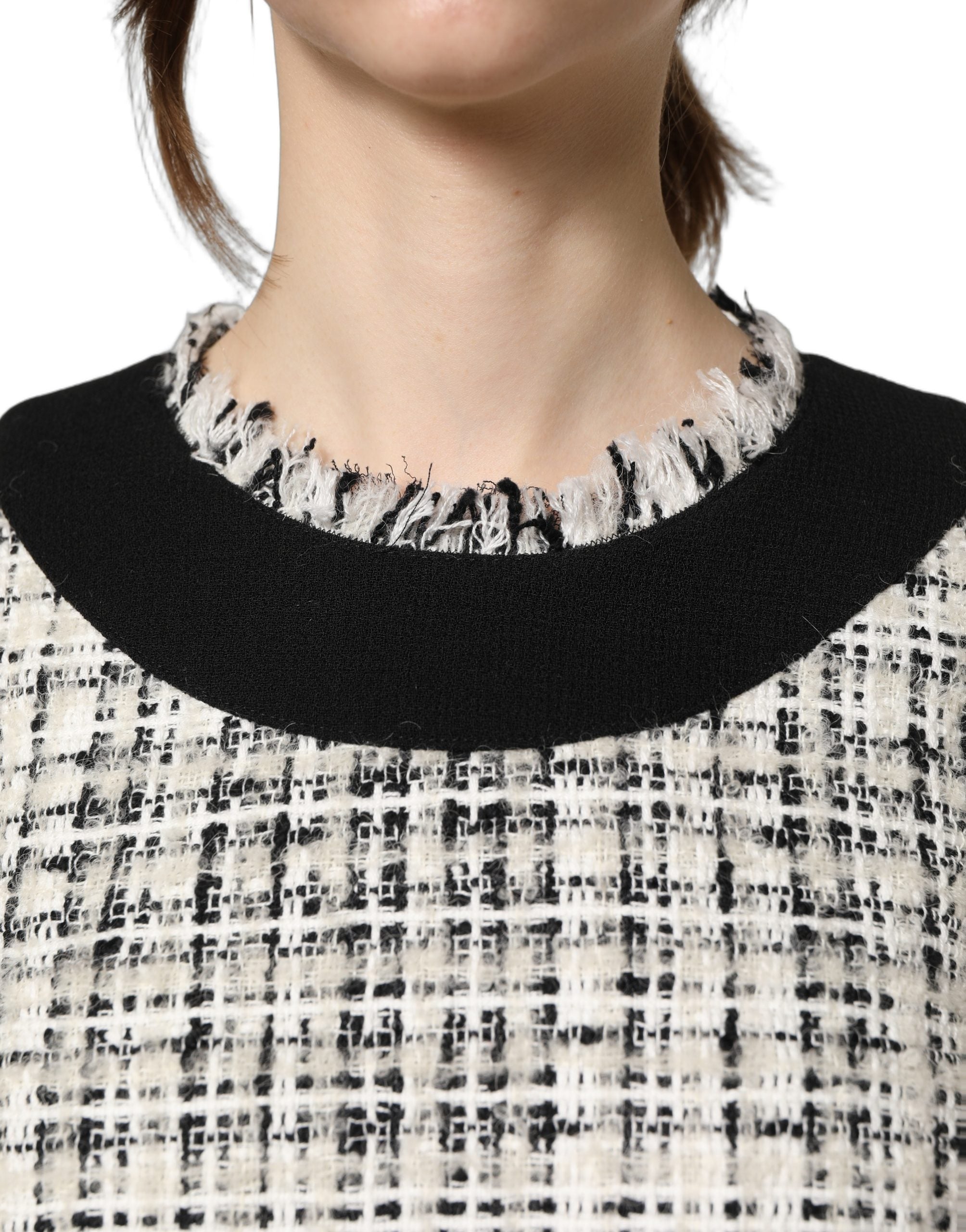 Dolce & Gabbana Black White Tweed Sheath A-line Midi Dress