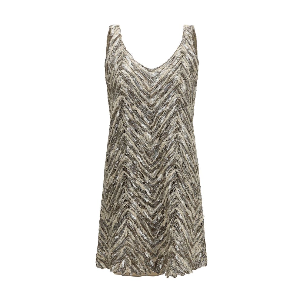 Brunello Cucinelli Beige Paper Cocktail Dress