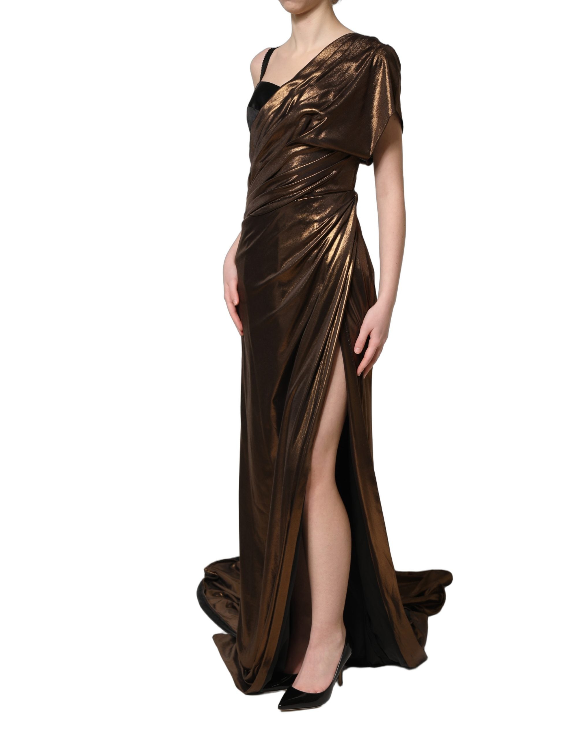 Dolce & Gabbana Bronze Asymmetrical Draping OneShoulder Dress