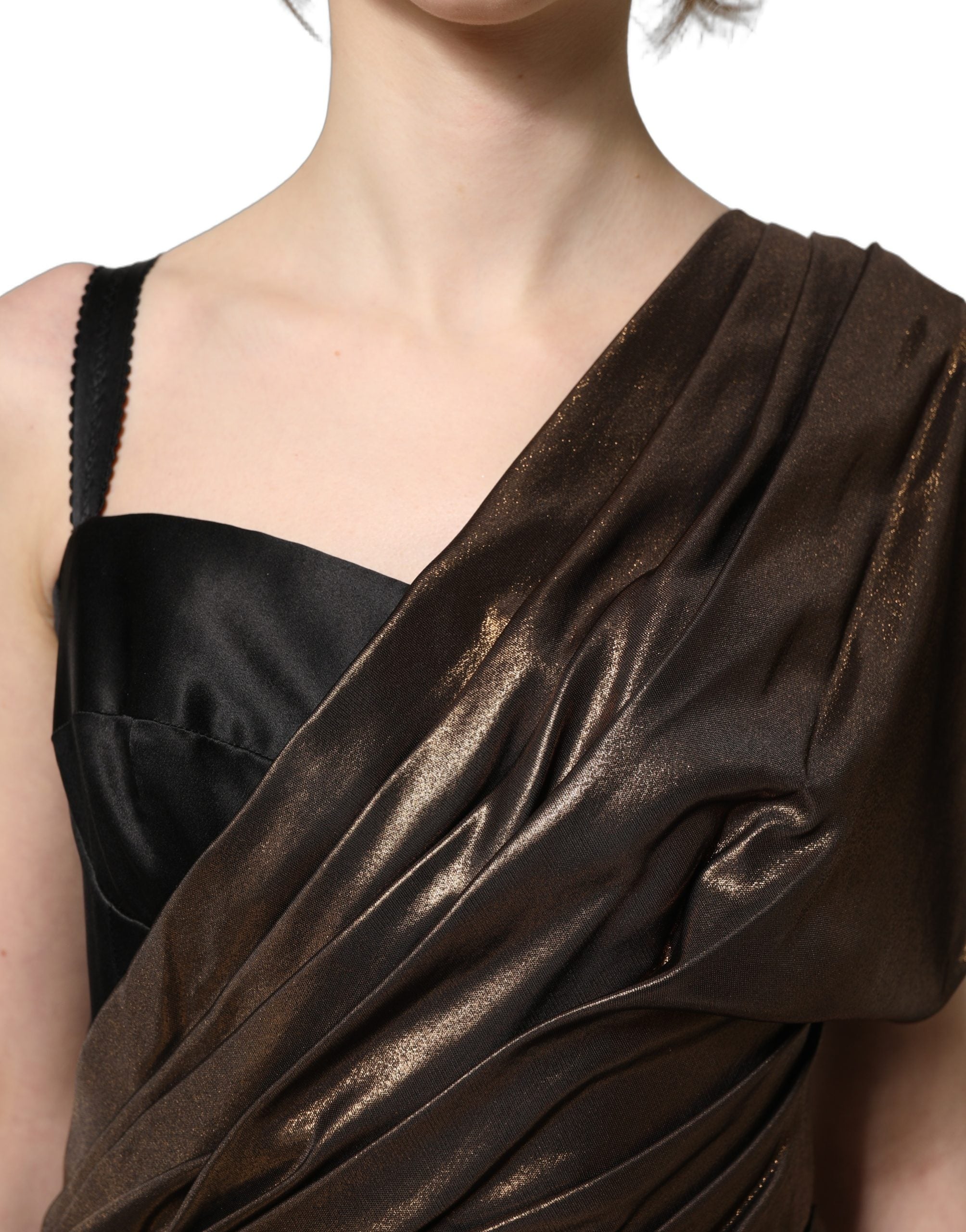 Dolce & Gabbana Bronze Asymmetrical Draping OneShoulder Dress