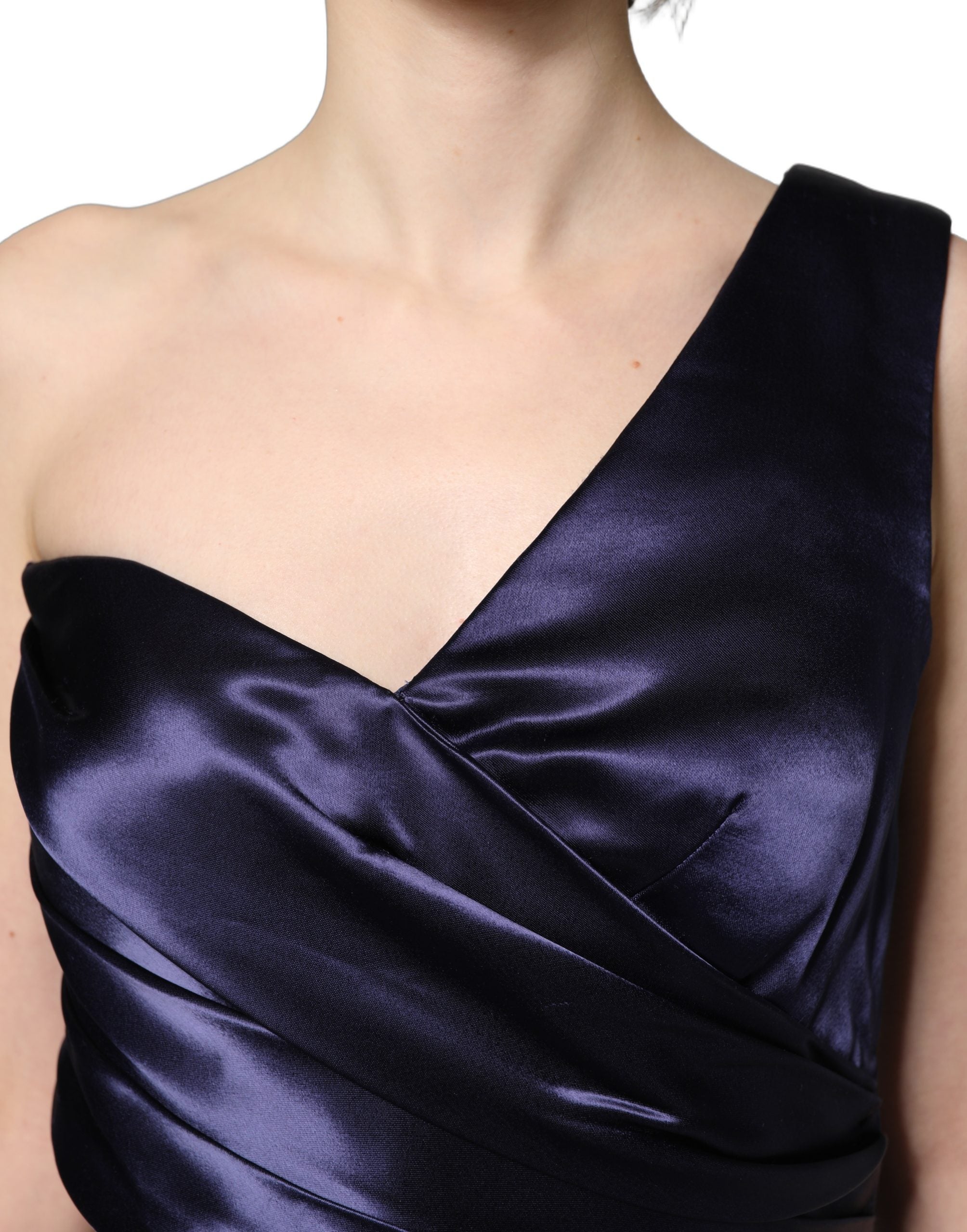 Dolce & Gabbana Navy Blue One Shoulder Evening Gown Dress