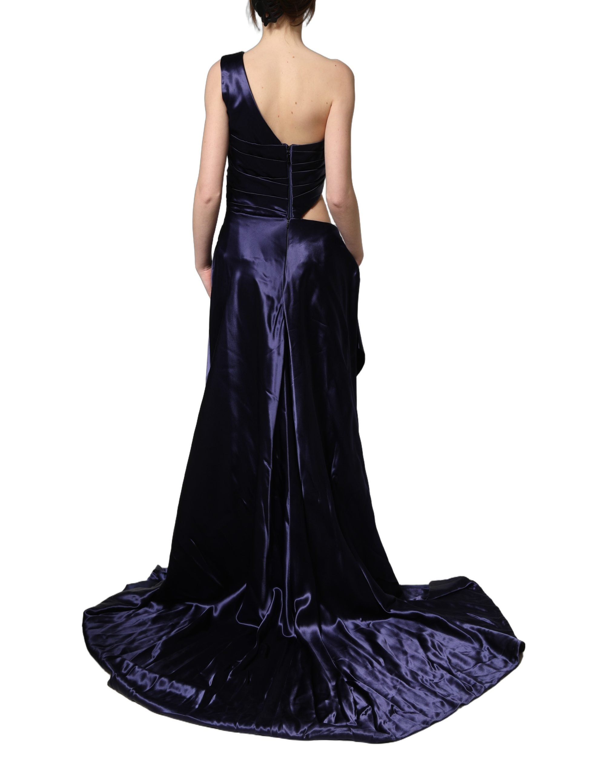 Dolce & Gabbana Navy Blue One Shoulder Evening Gown Dress