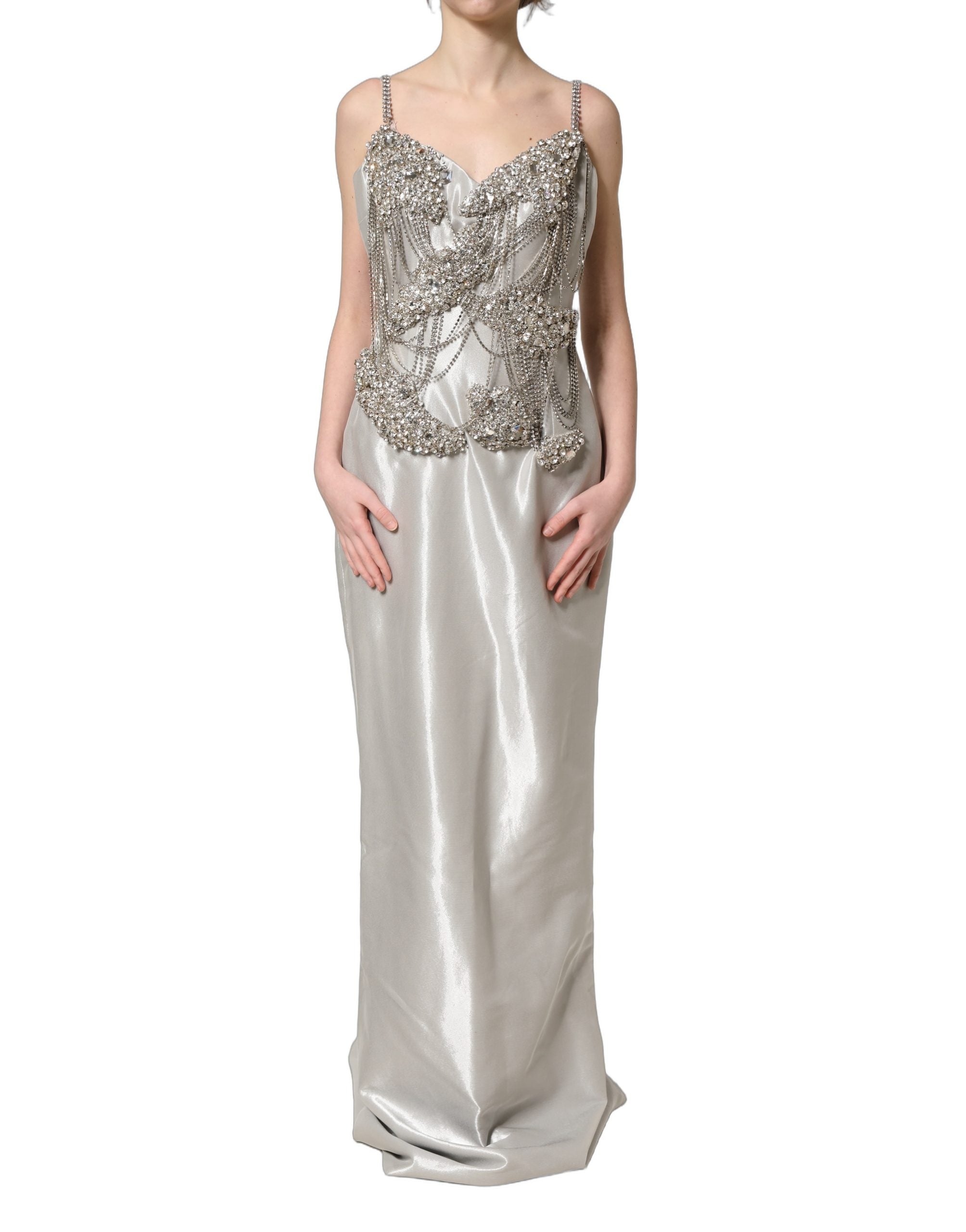 Dolce & Gabbana Silver Crystal Embellished EveningGown Dress