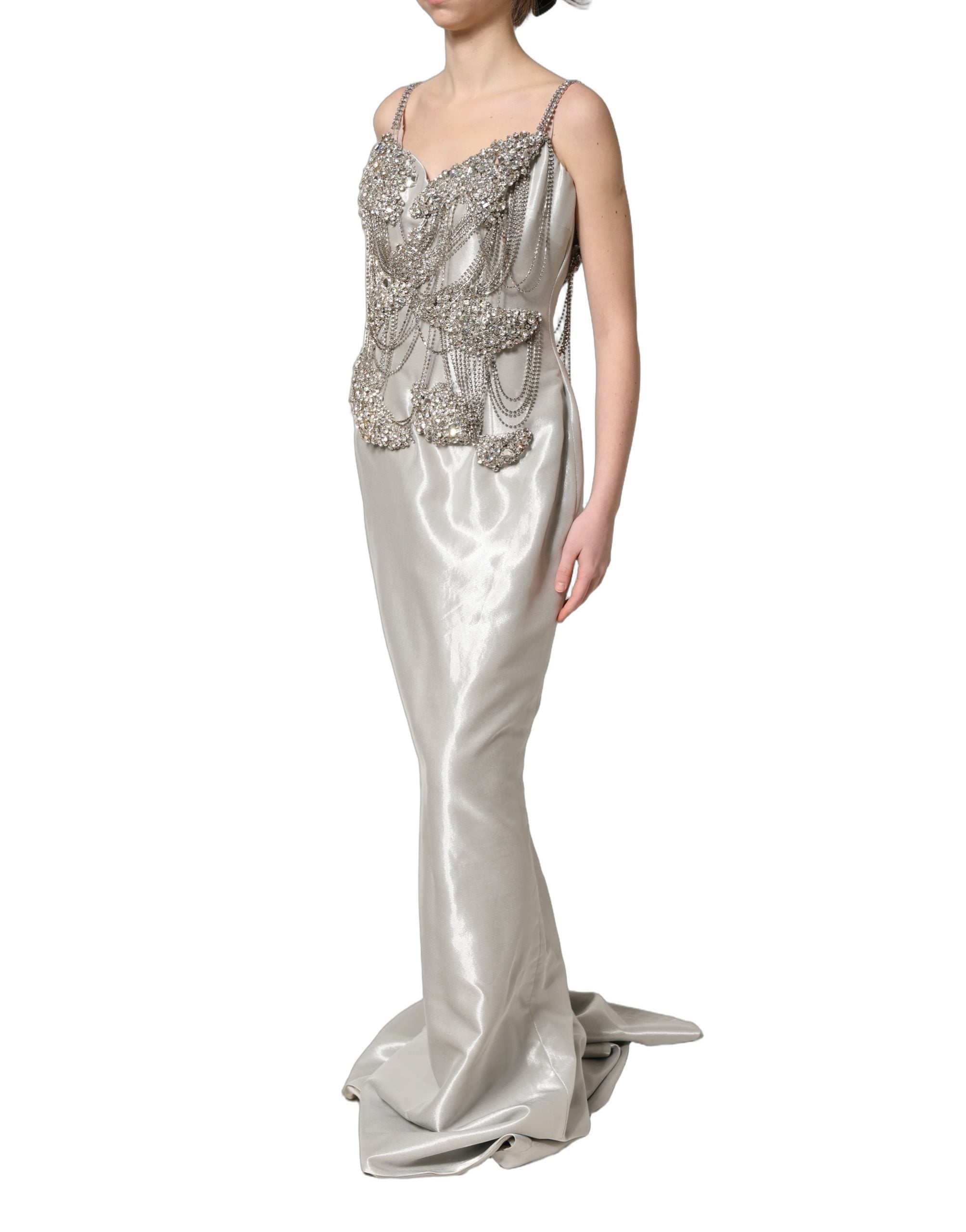 Dolce & Gabbana Silver Crystal Embellished EveningGown Dress
