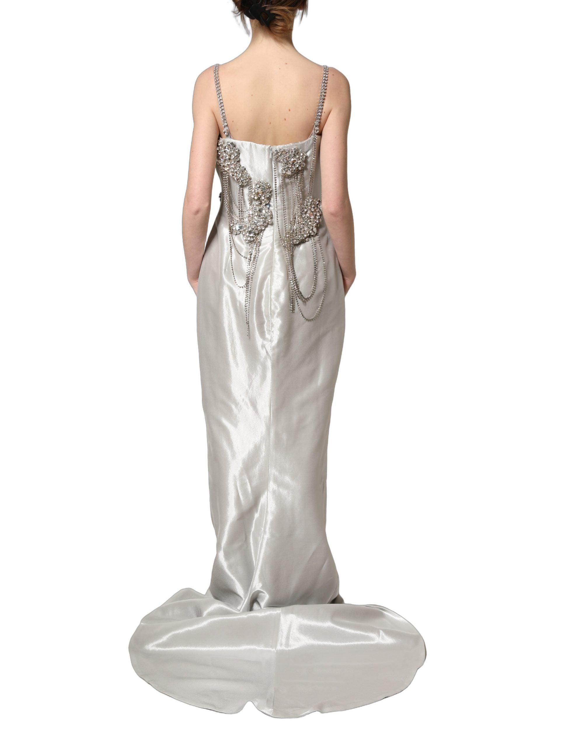 Dolce & Gabbana Silver Crystal Embellished EveningGown Dress