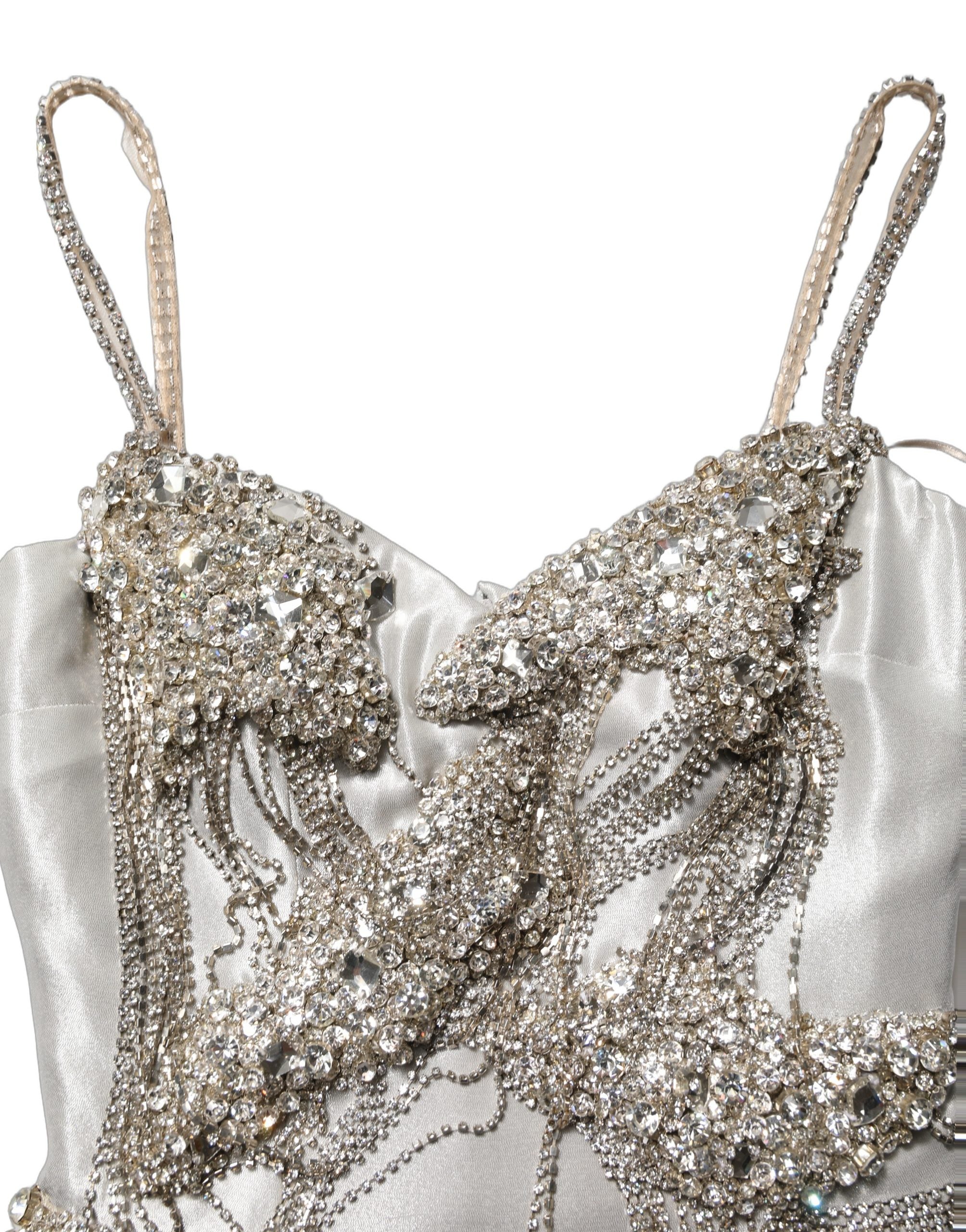 Dolce & Gabbana Silver Crystal Embellished EveningGown Dress