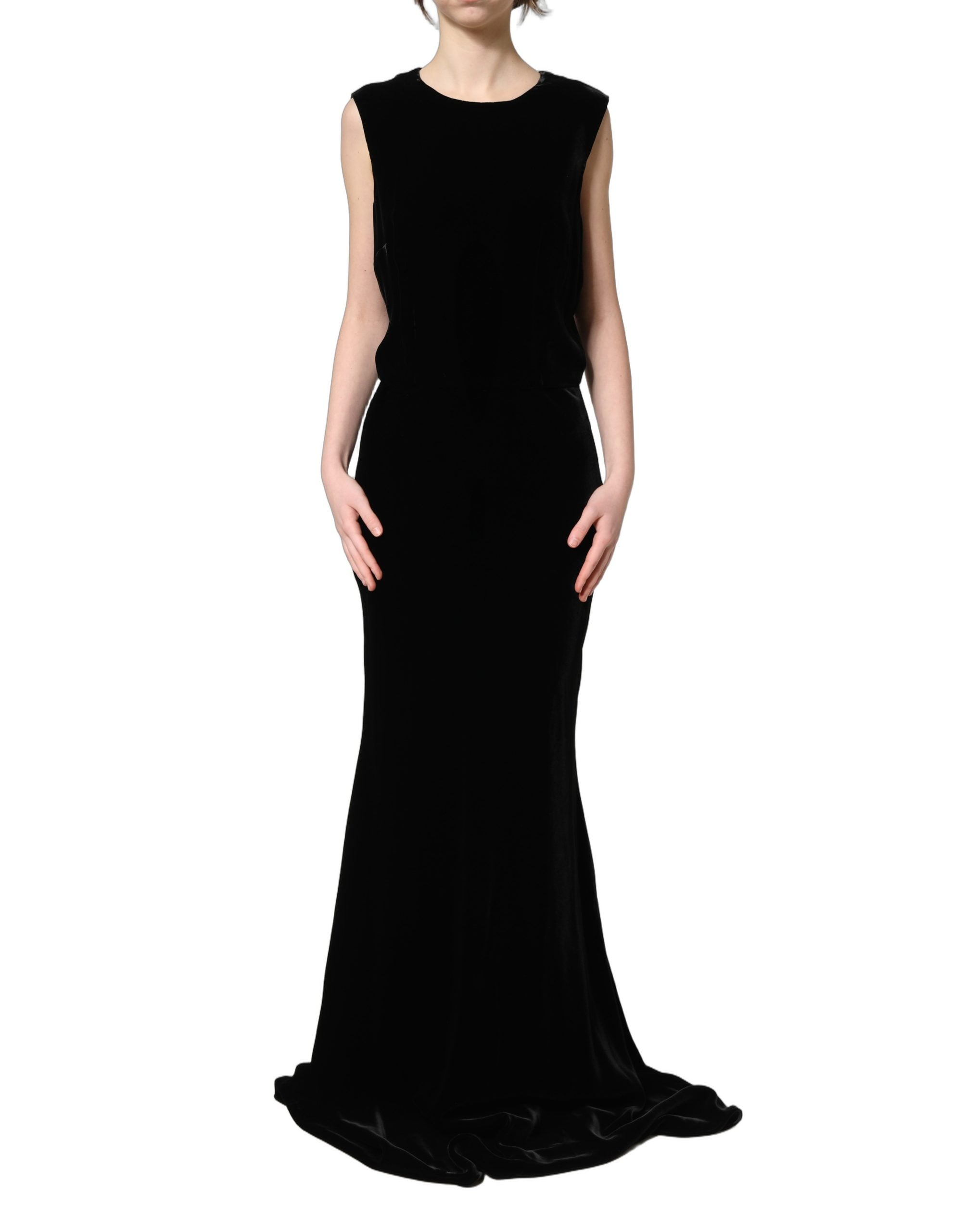 Dolce & Gabbana Black Viscose Velvet Floor Length Gown Dress