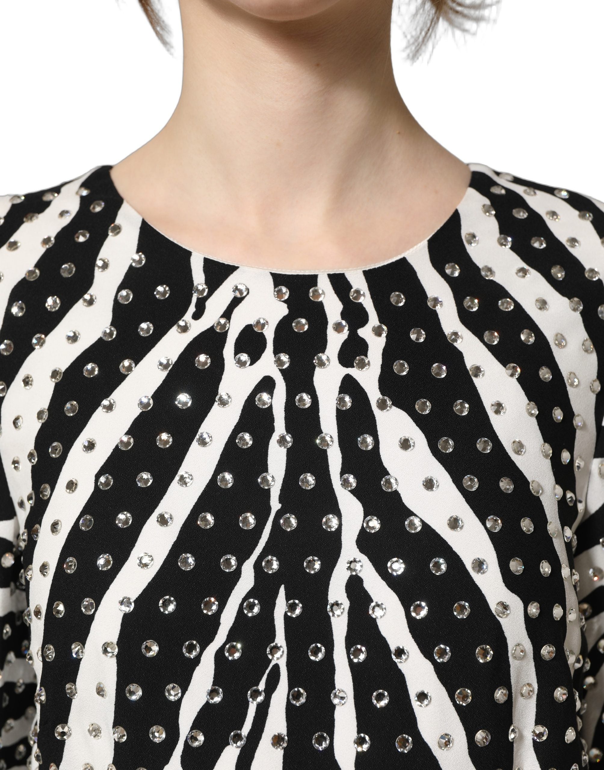 Dolce & Gabbana Black White Zebra Crystal Embellished Dress