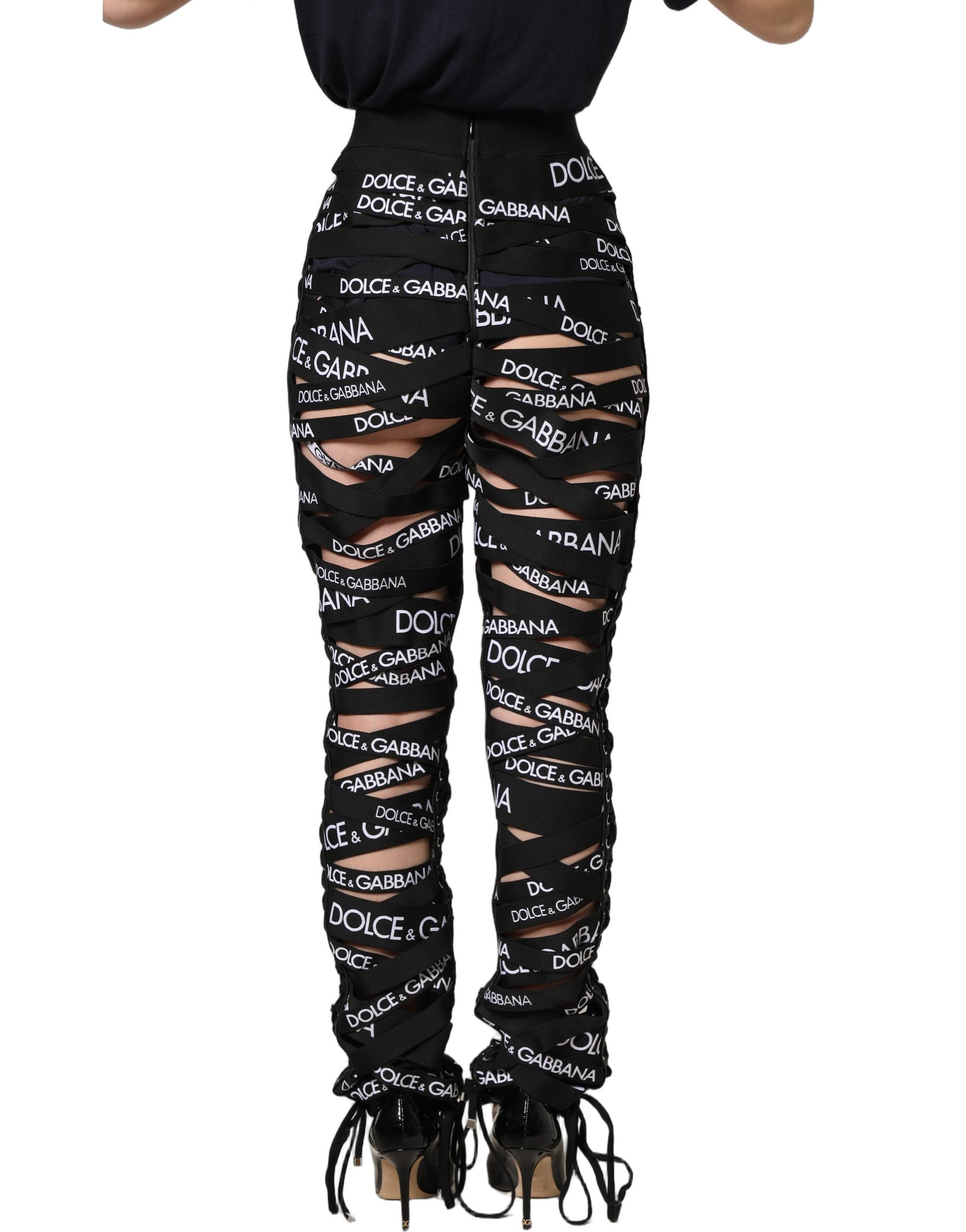 Dolce & Gabbana Black Logo Tape Cut Out Skinny High Waist Pants