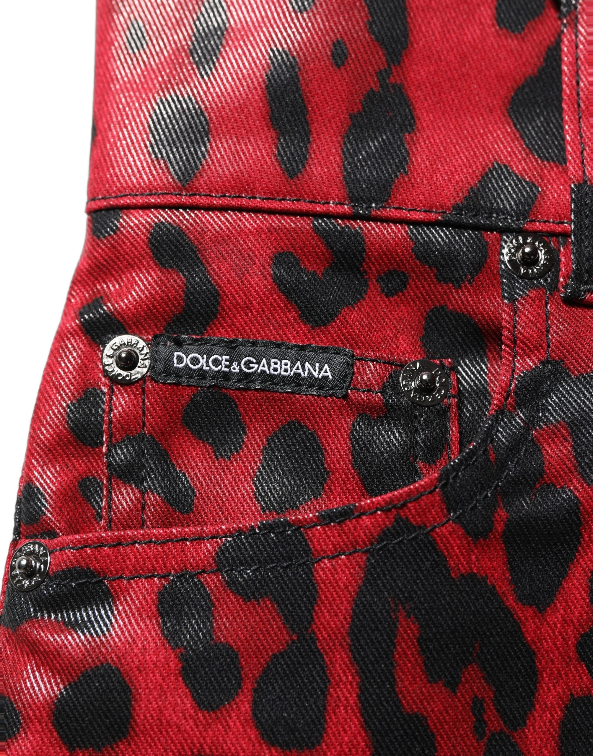 Dolce & Gabbana Red Leopard Skinny High Waist Denim Jeans