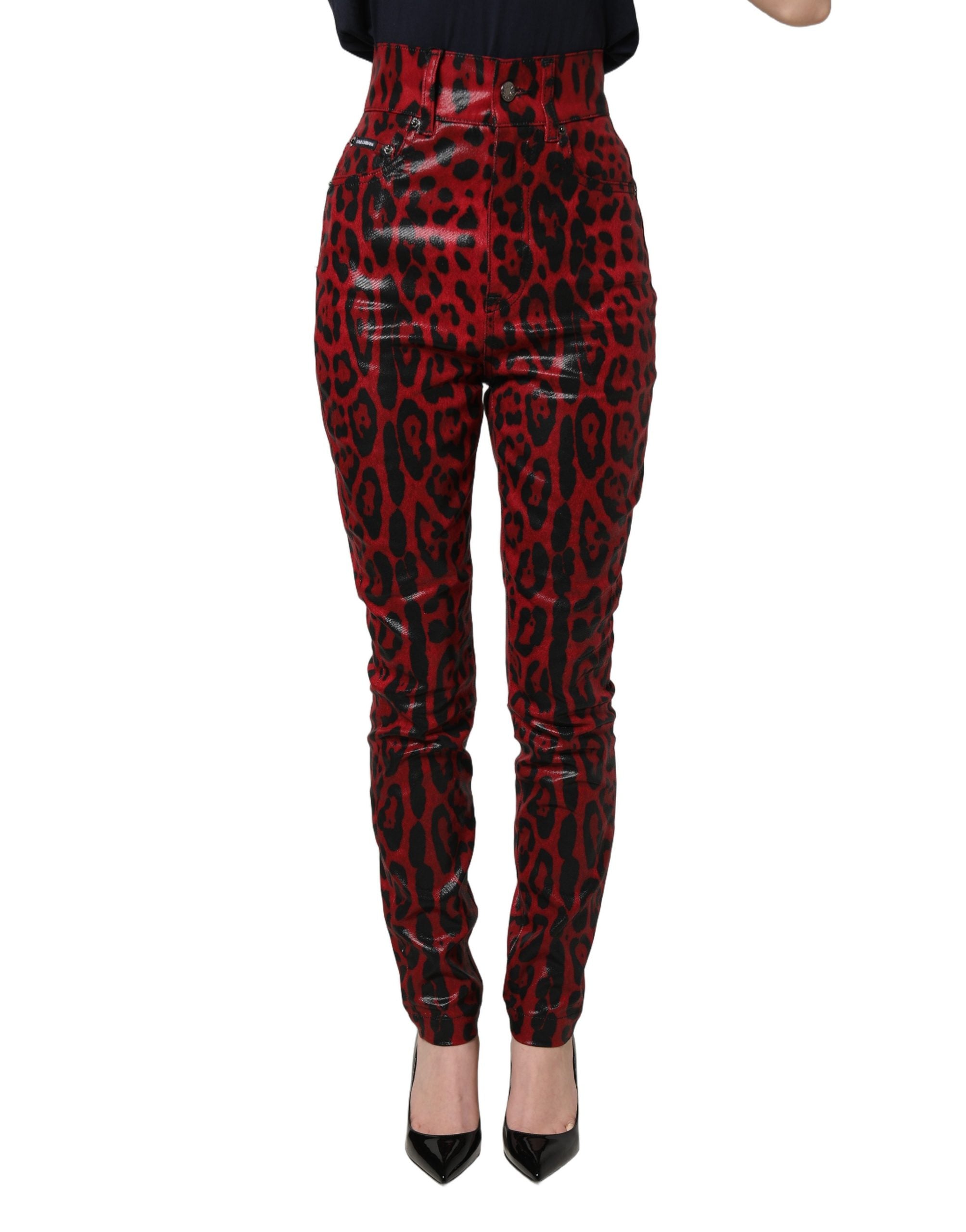 Dolce & Gabbana Red Leopard Skinny High Waist Denim Jeans