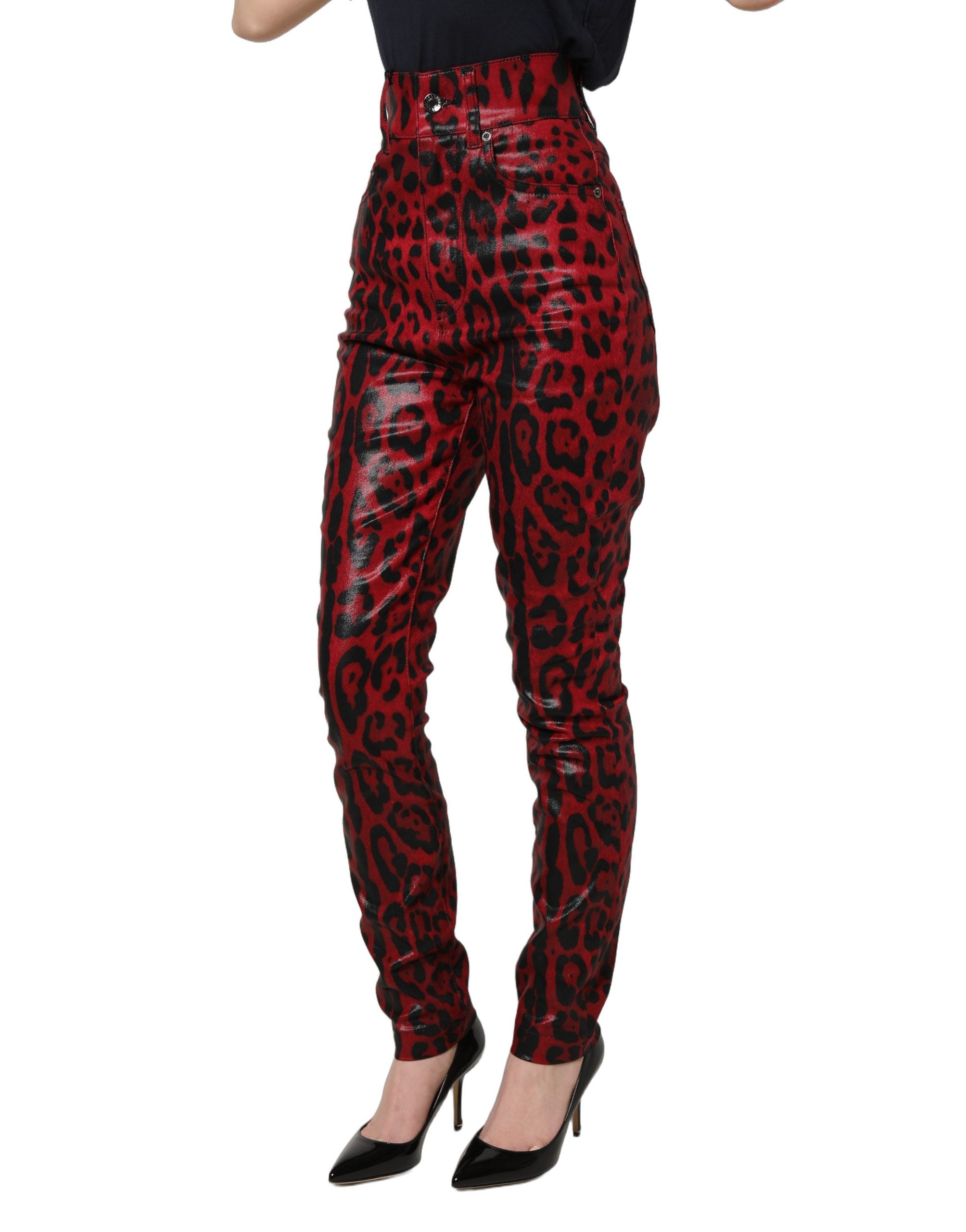 Dolce & Gabbana Red Leopard Skinny High Waist Denim Jeans
