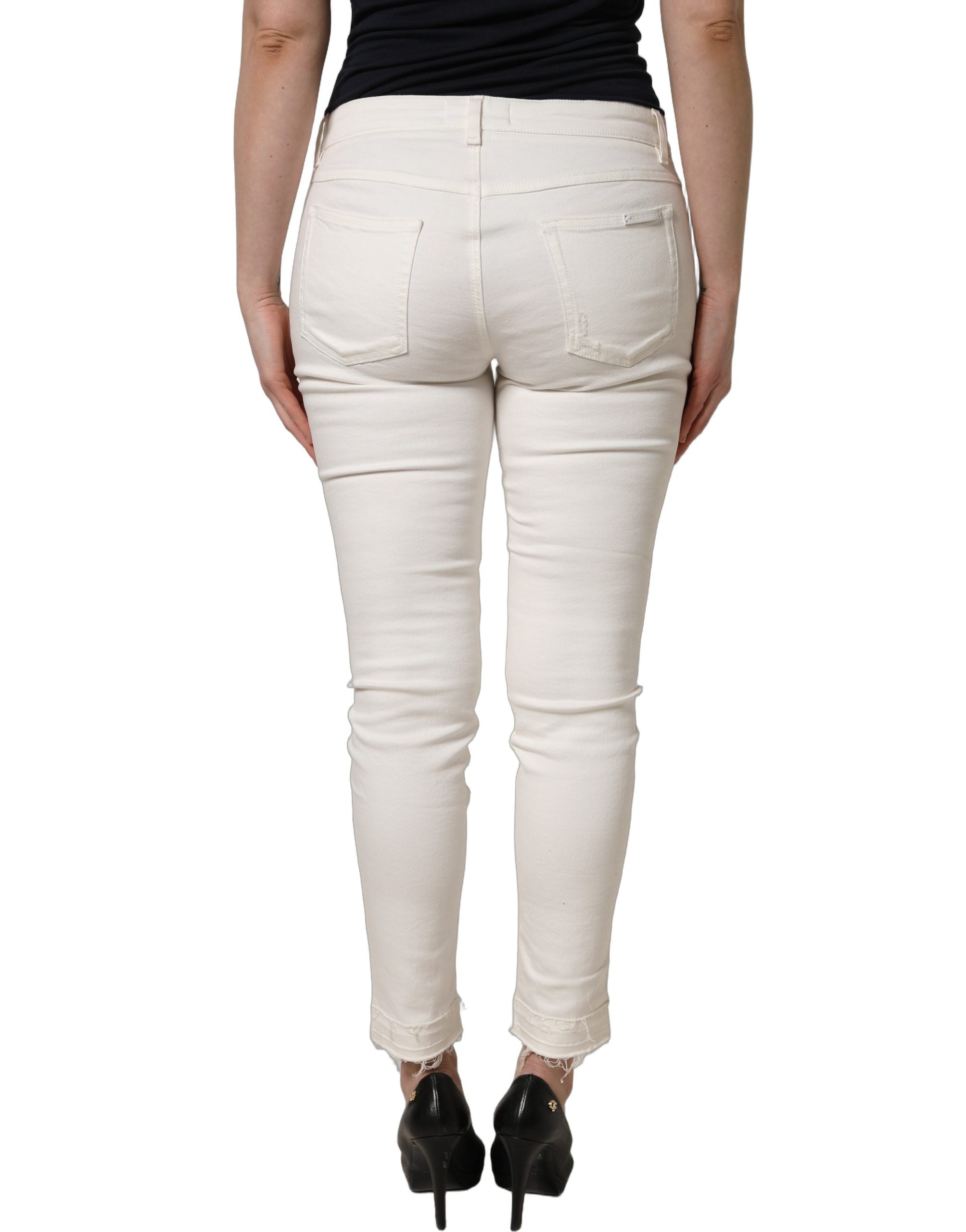 Dolce & Gabbana White Tattered Skinny Cotton Denim Jeans