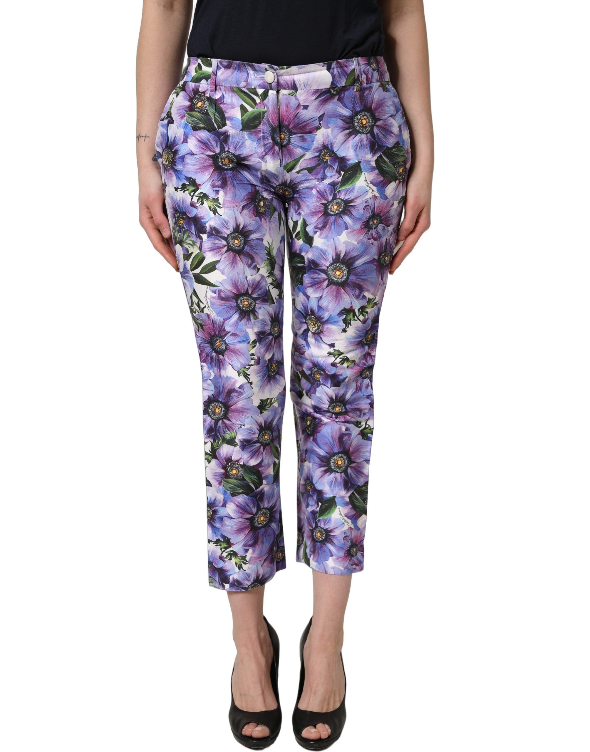 Dolce & Gabbana Multicolor Floral Print CroppedTrouser Pants