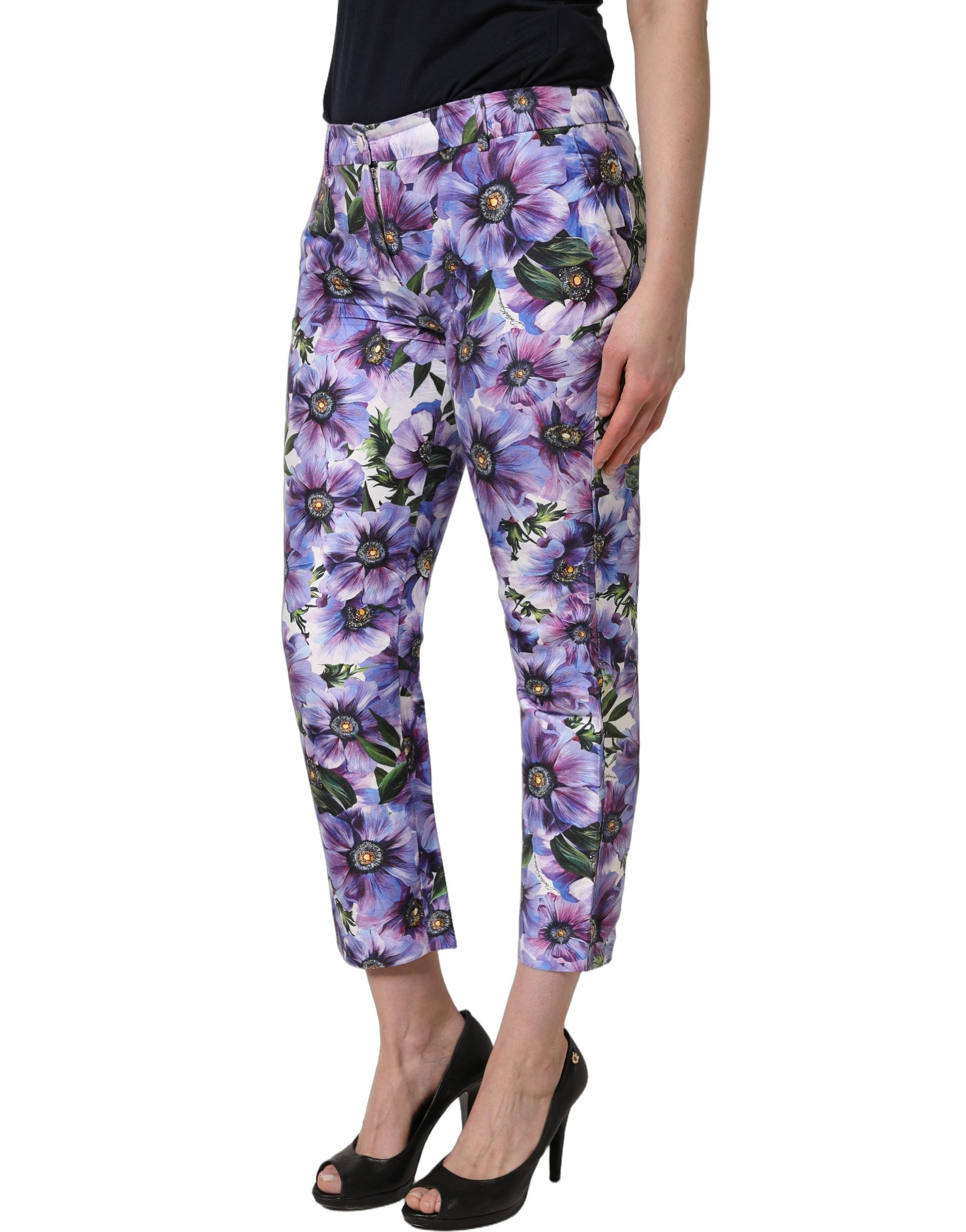 Dolce & Gabbana Multicolor Floral Print CroppedTrouser Pants