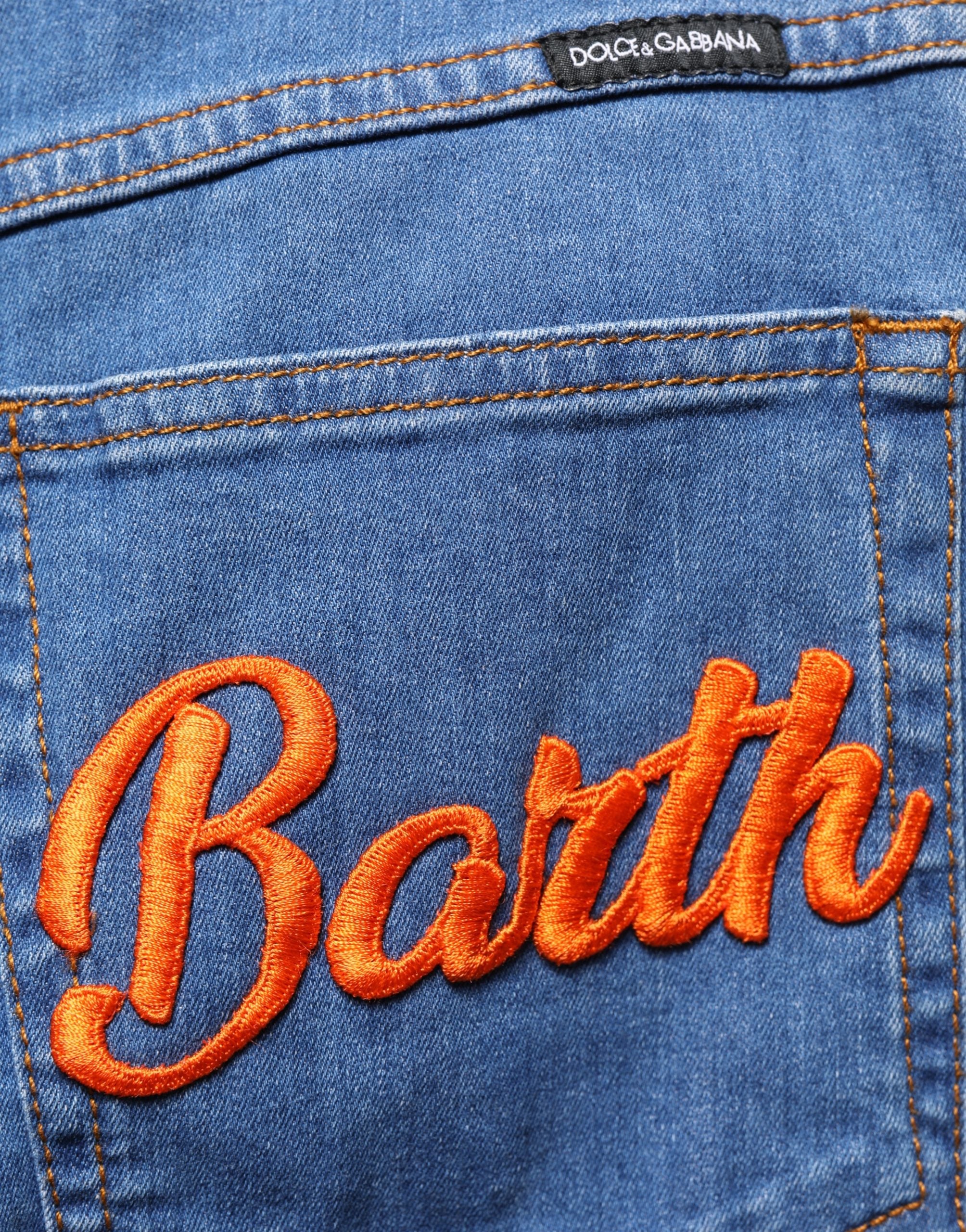 Dolce & Gabbana Blue Embellished Wide Cropped Denim Jeans