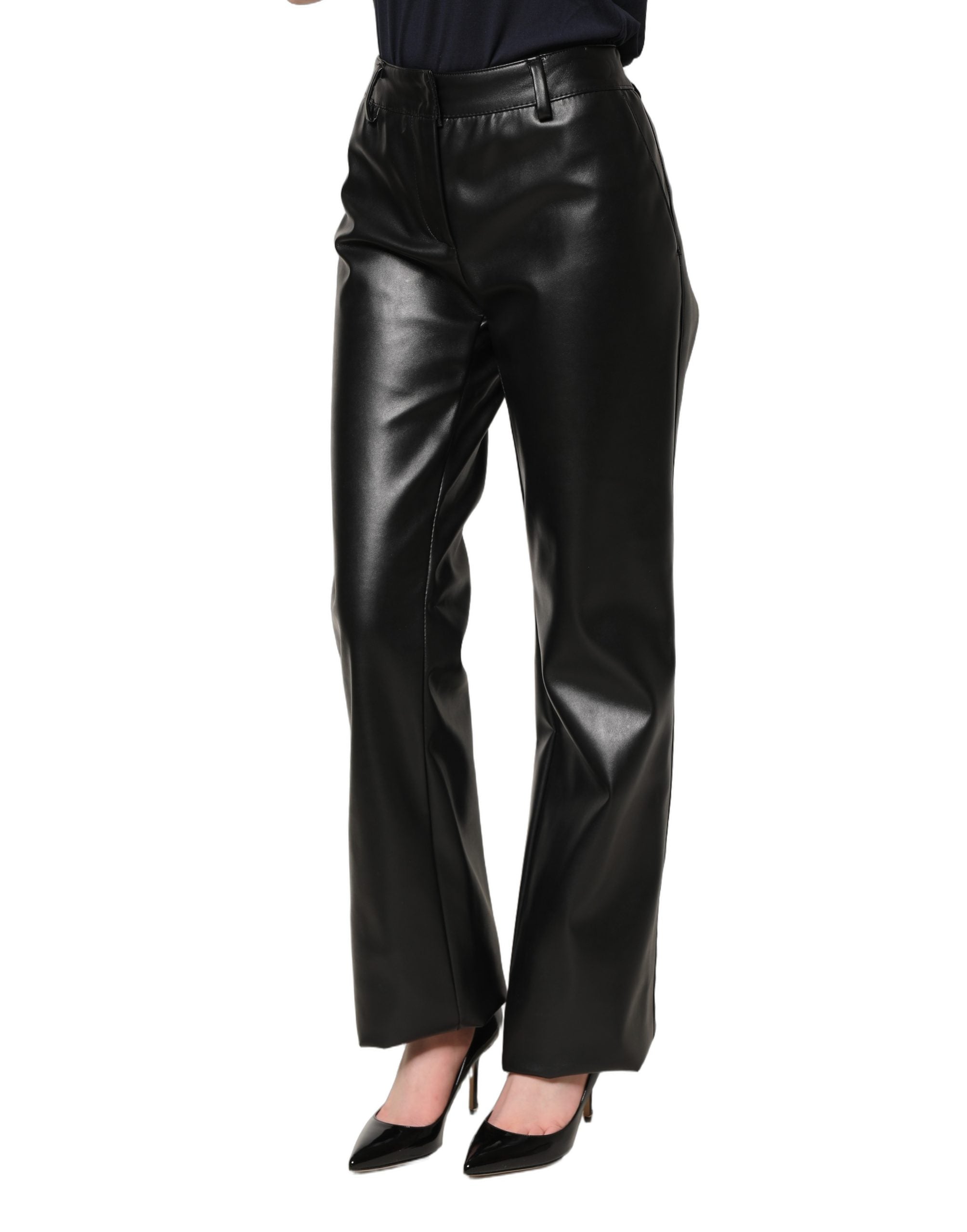 Dolce & Gabbana Black PU Leather High Waisted Trouser Pants