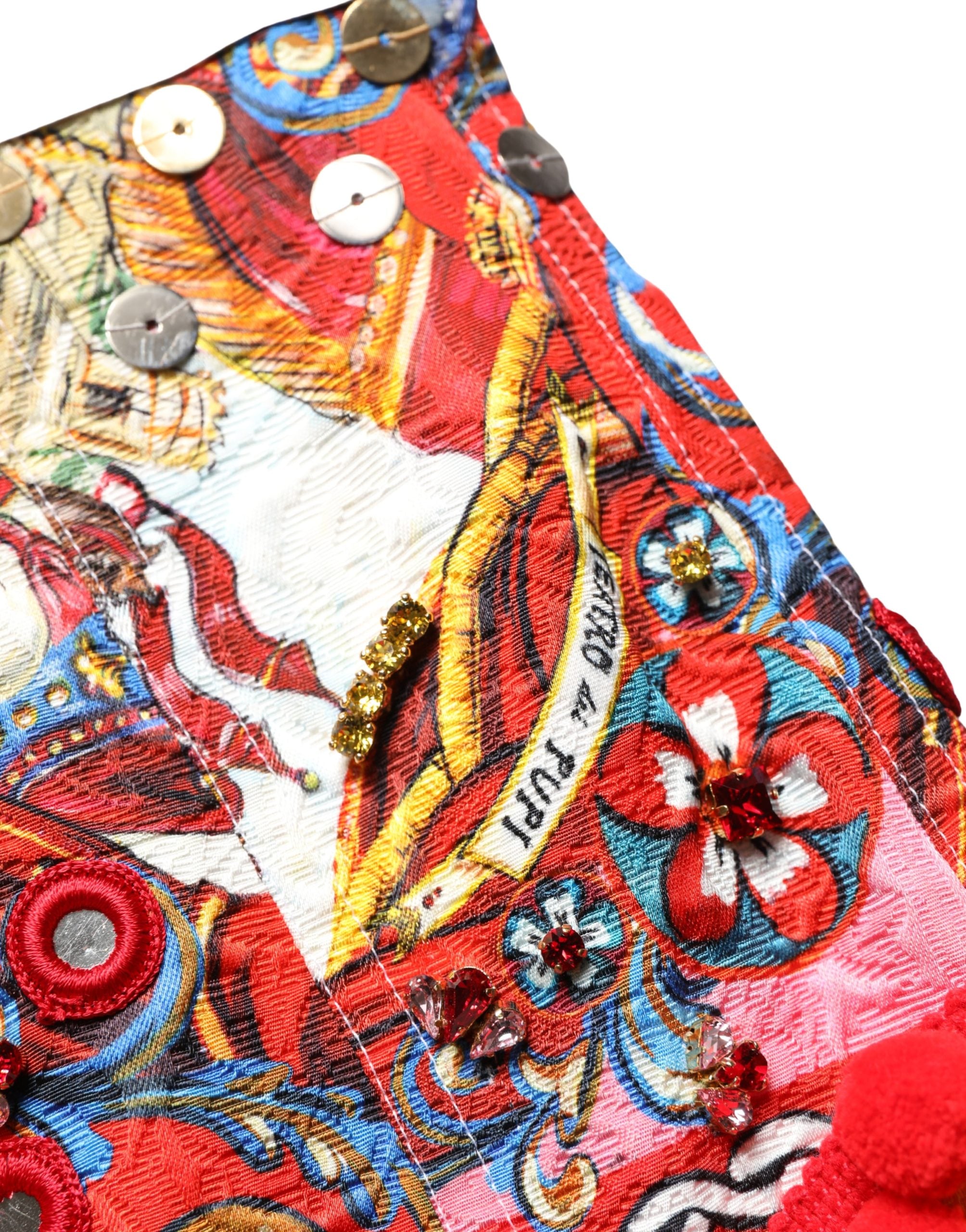 Dolce & Gabbana Multicolor Brocade Jewelled High Waist Hotpants Skirt