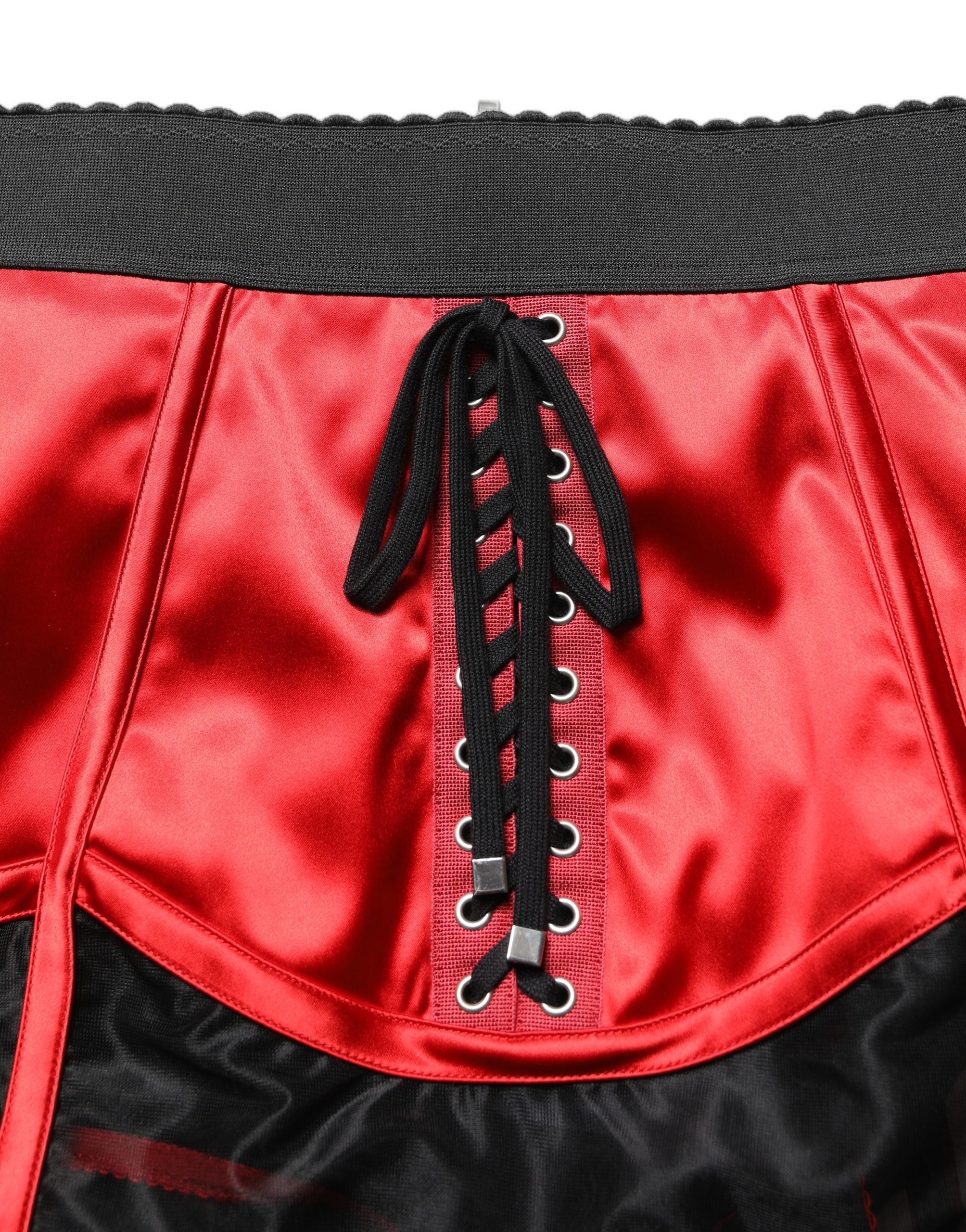 Dolce & Gabbana Red Satin Corset Style High Waist Mini Skirt