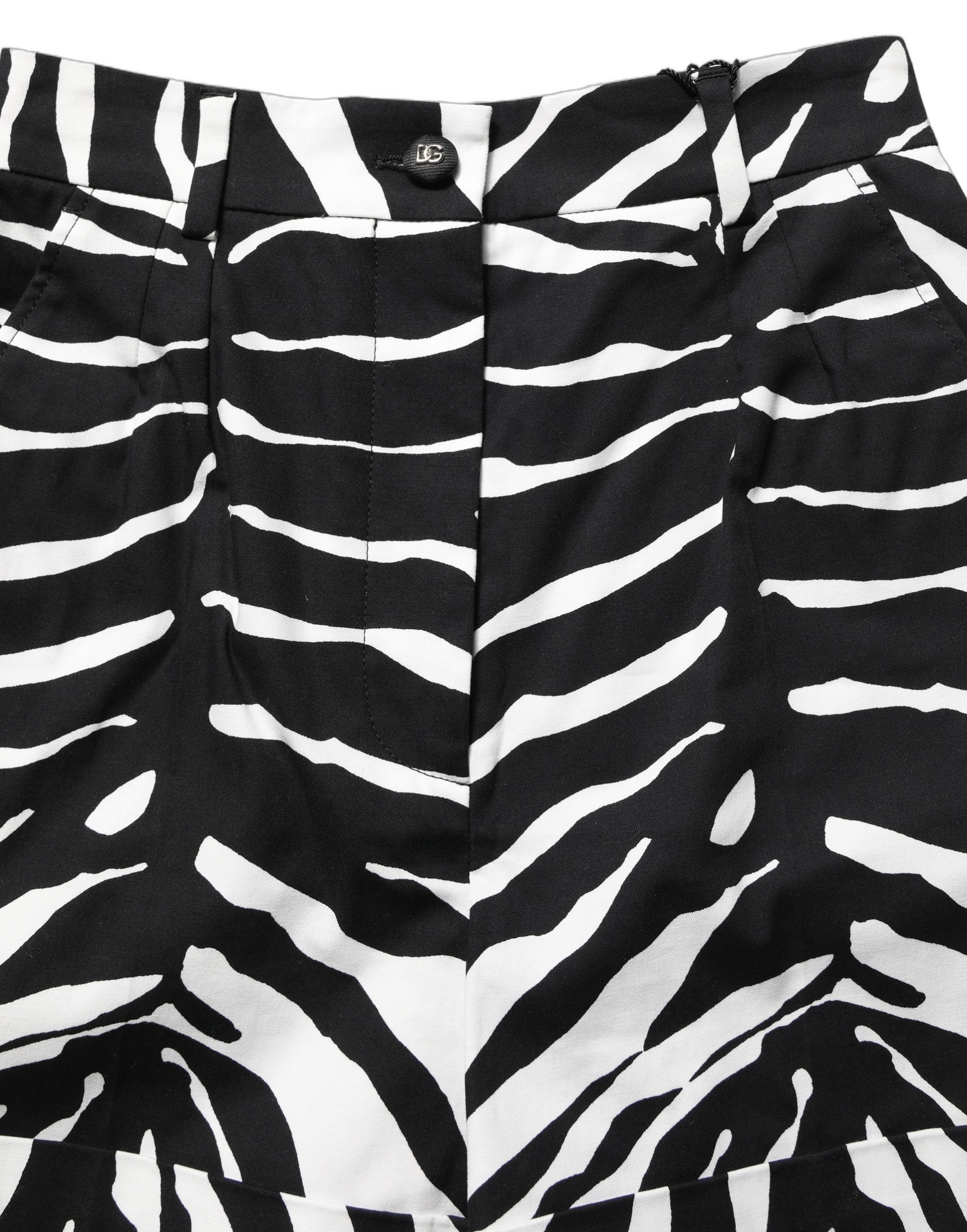 Dolce & Gabbana Black White Zebra Print Cotton High Waist Shorts