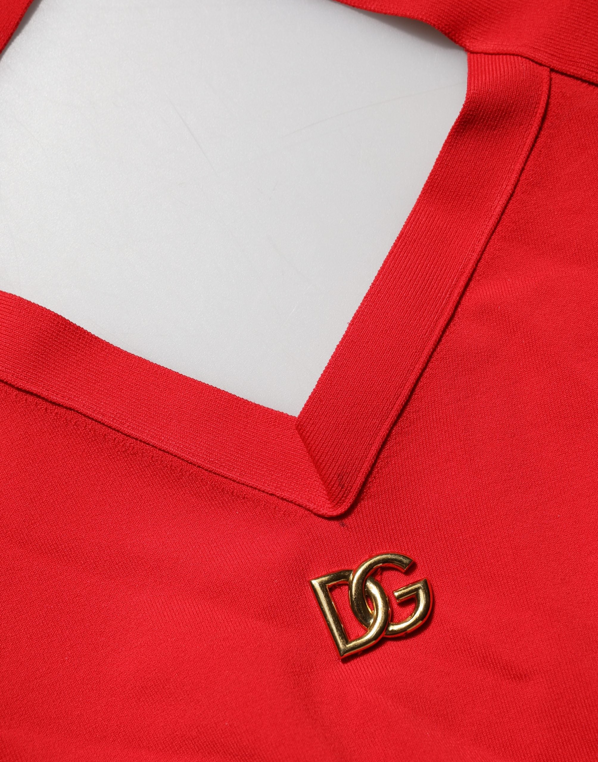 Dolce & Gabbana Red Viscose Sleeveless Halter Crop Tank Top
