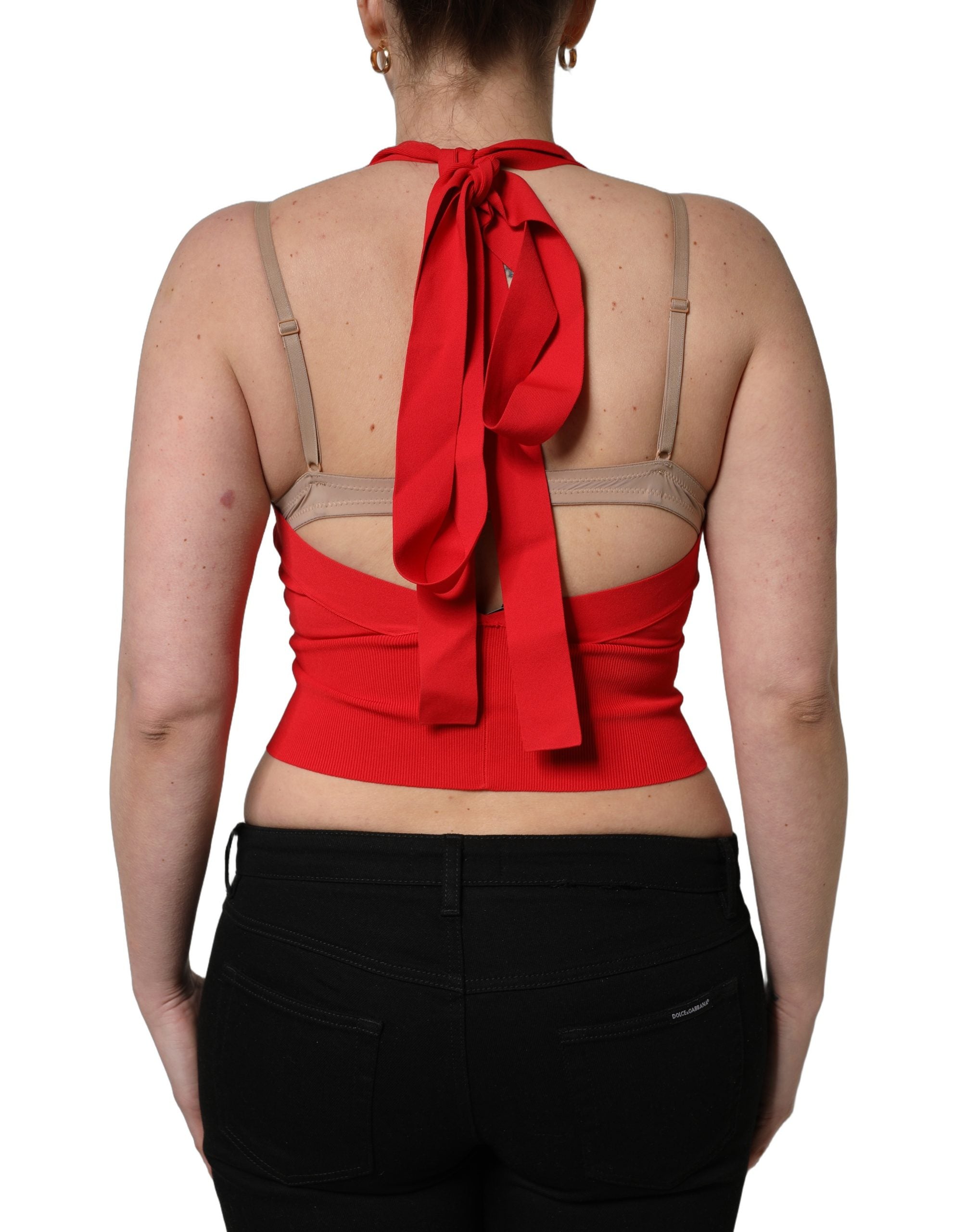 Dolce & Gabbana Red Viscose Sleeveless Halter Crop Tank Top