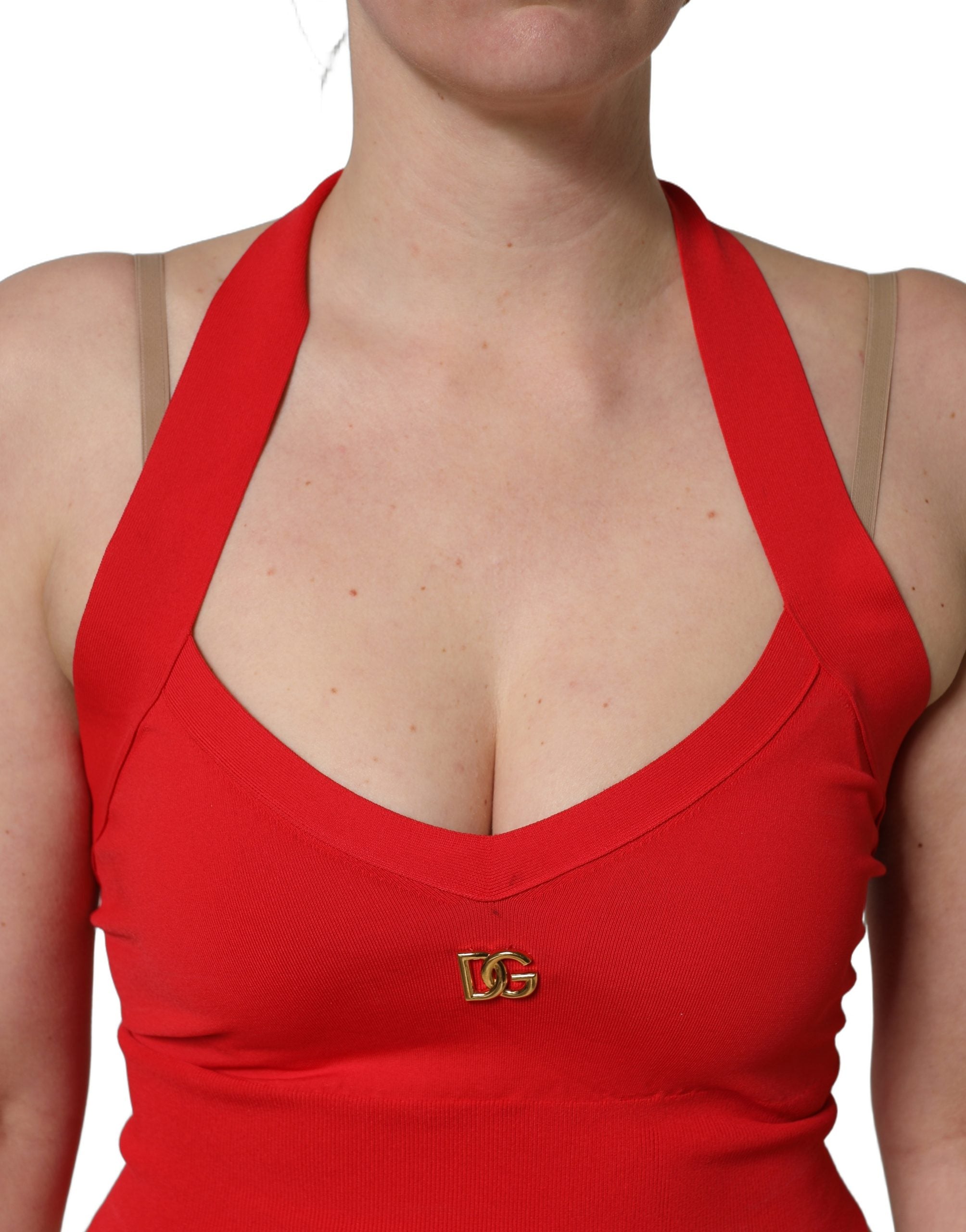 Dolce & Gabbana Red Viscose Sleeveless Halter Crop Tank Top