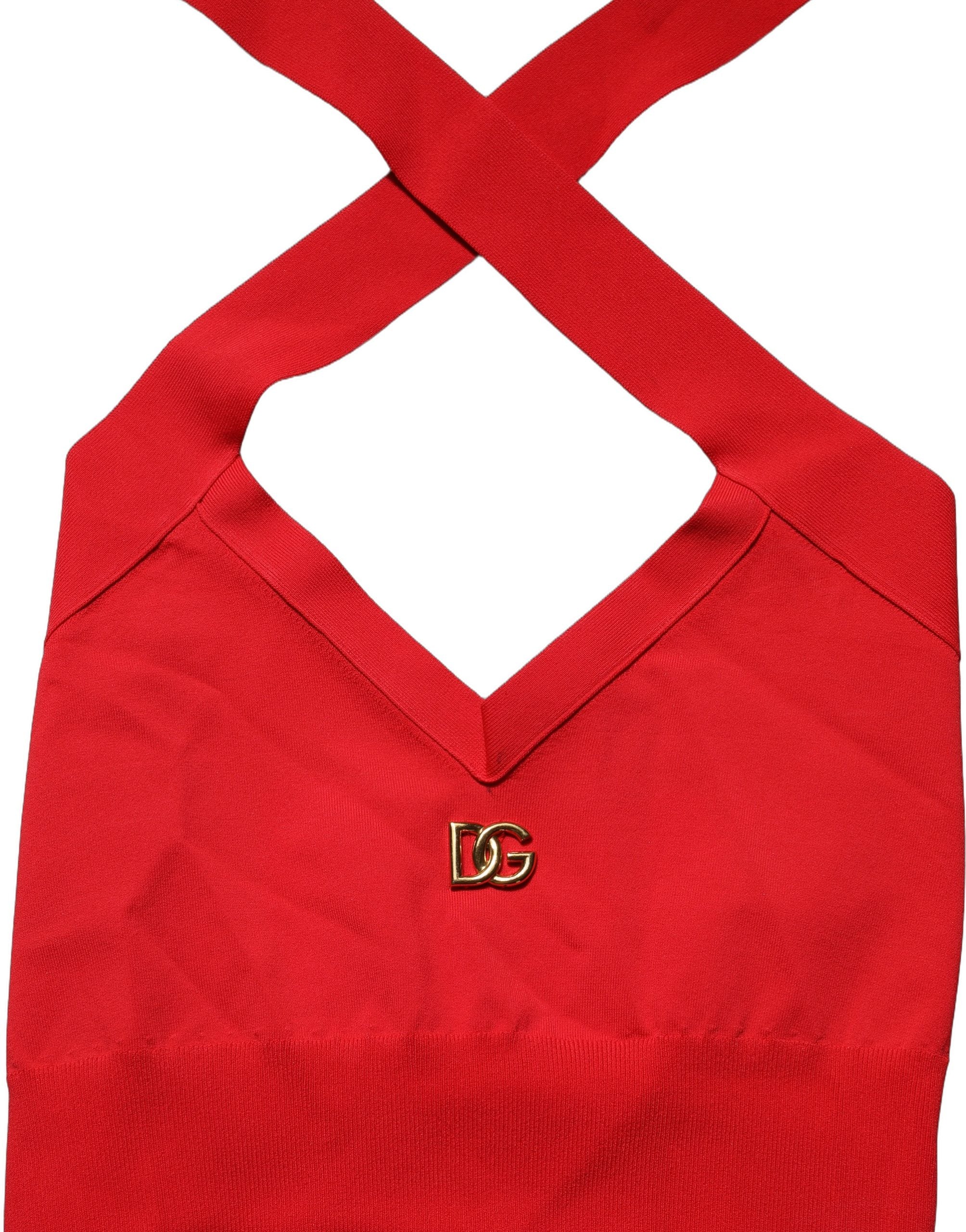 Dolce & Gabbana Red Viscose Sleeveless Halter Crop Tank Top