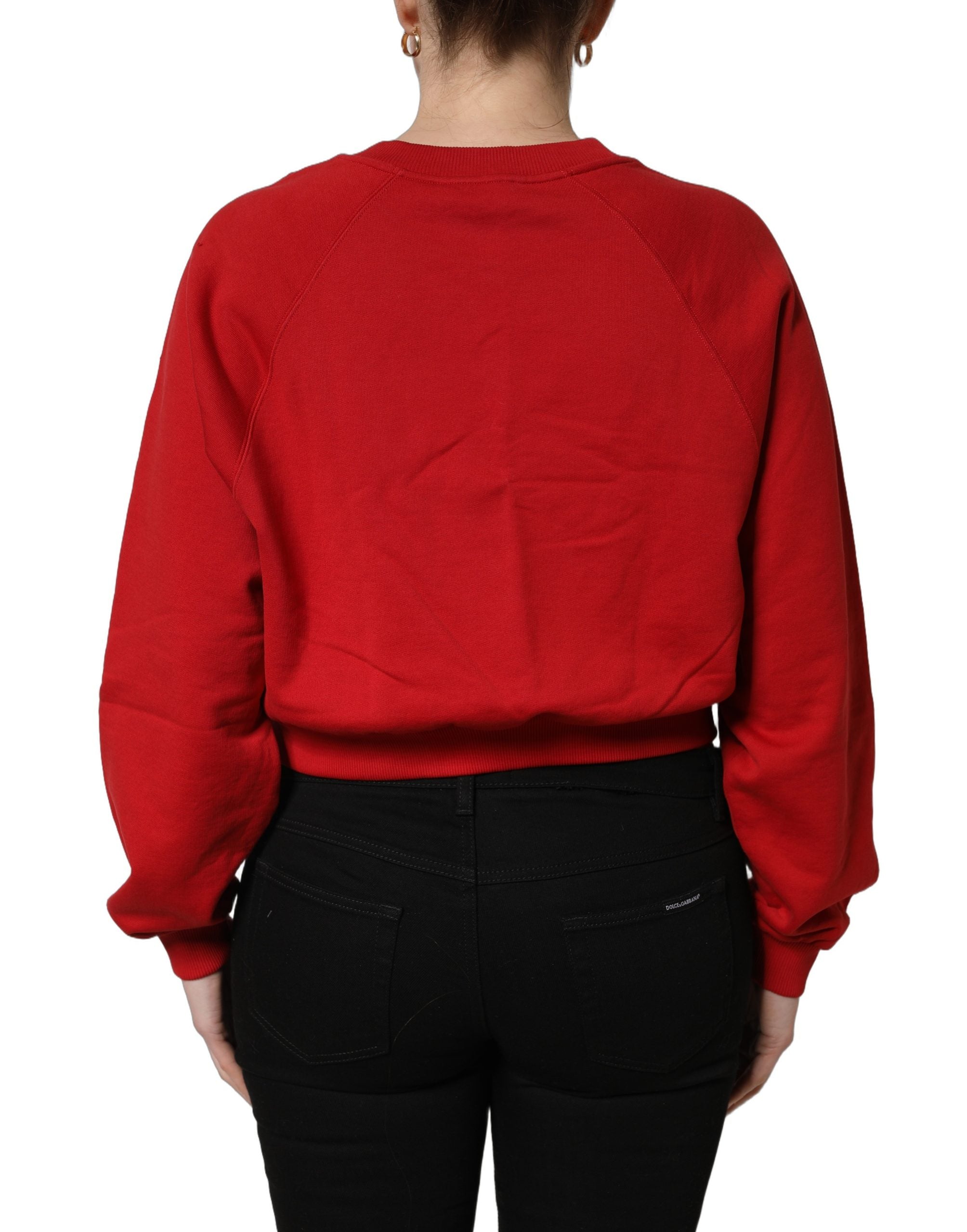 Dolce & Gabbana Red Cotton Cropped Basilico Sweatshirt Sweater
