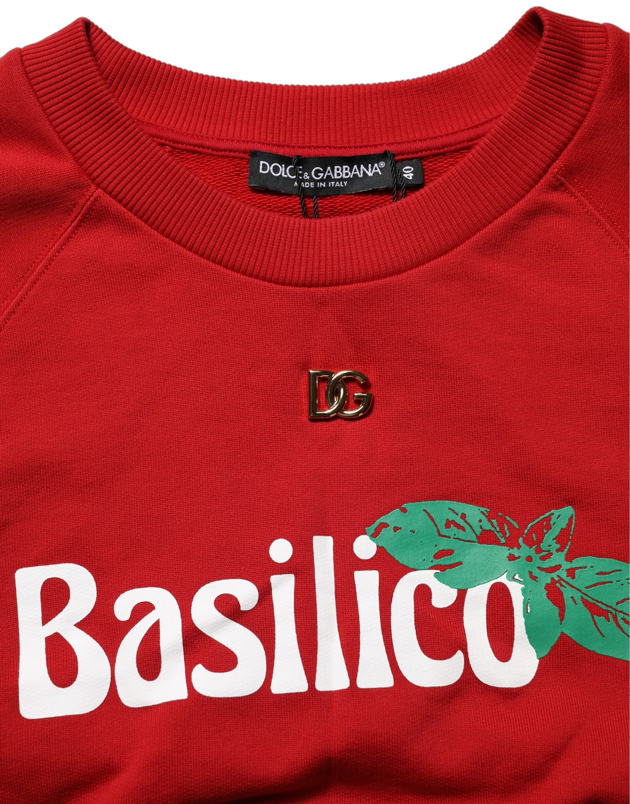 Dolce & Gabbana Red Cotton Cropped Basilico Sweatshirt Sweater