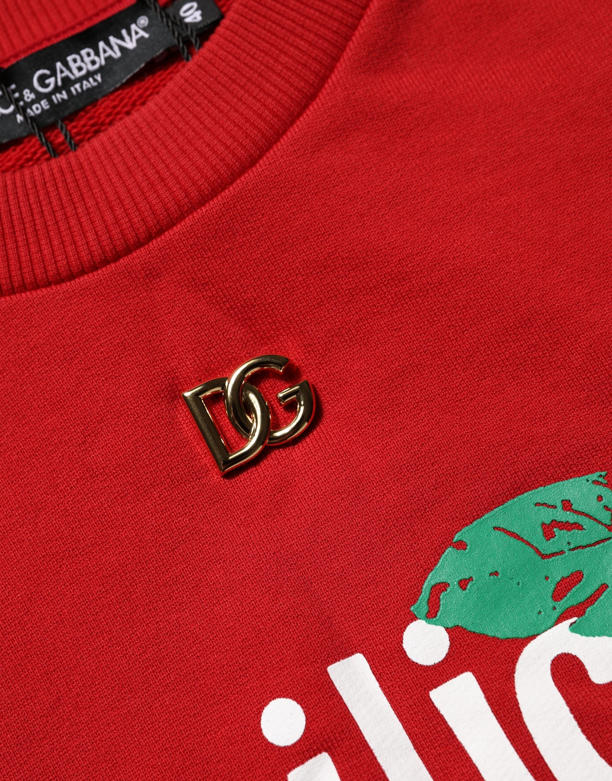 Dolce & Gabbana Red Cotton Cropped Basilico Sweatshirt Sweater