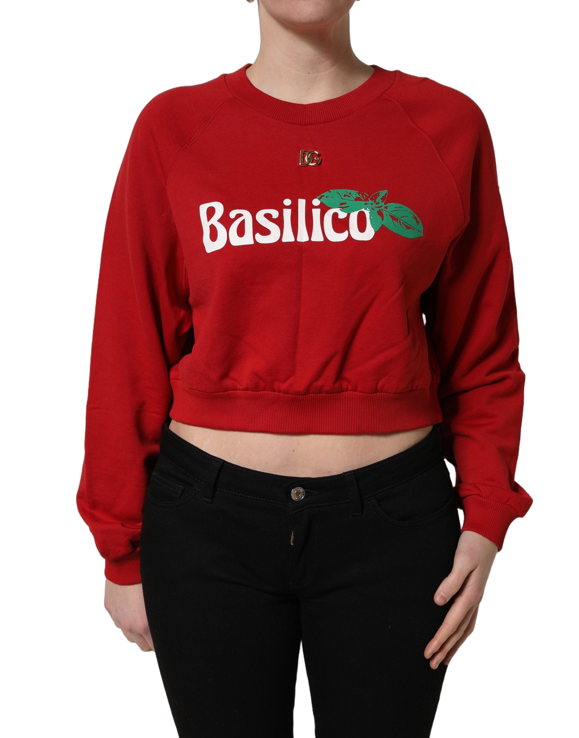 Dolce & Gabbana Red Cotton Cropped Basilico Sweatshirt Sweater