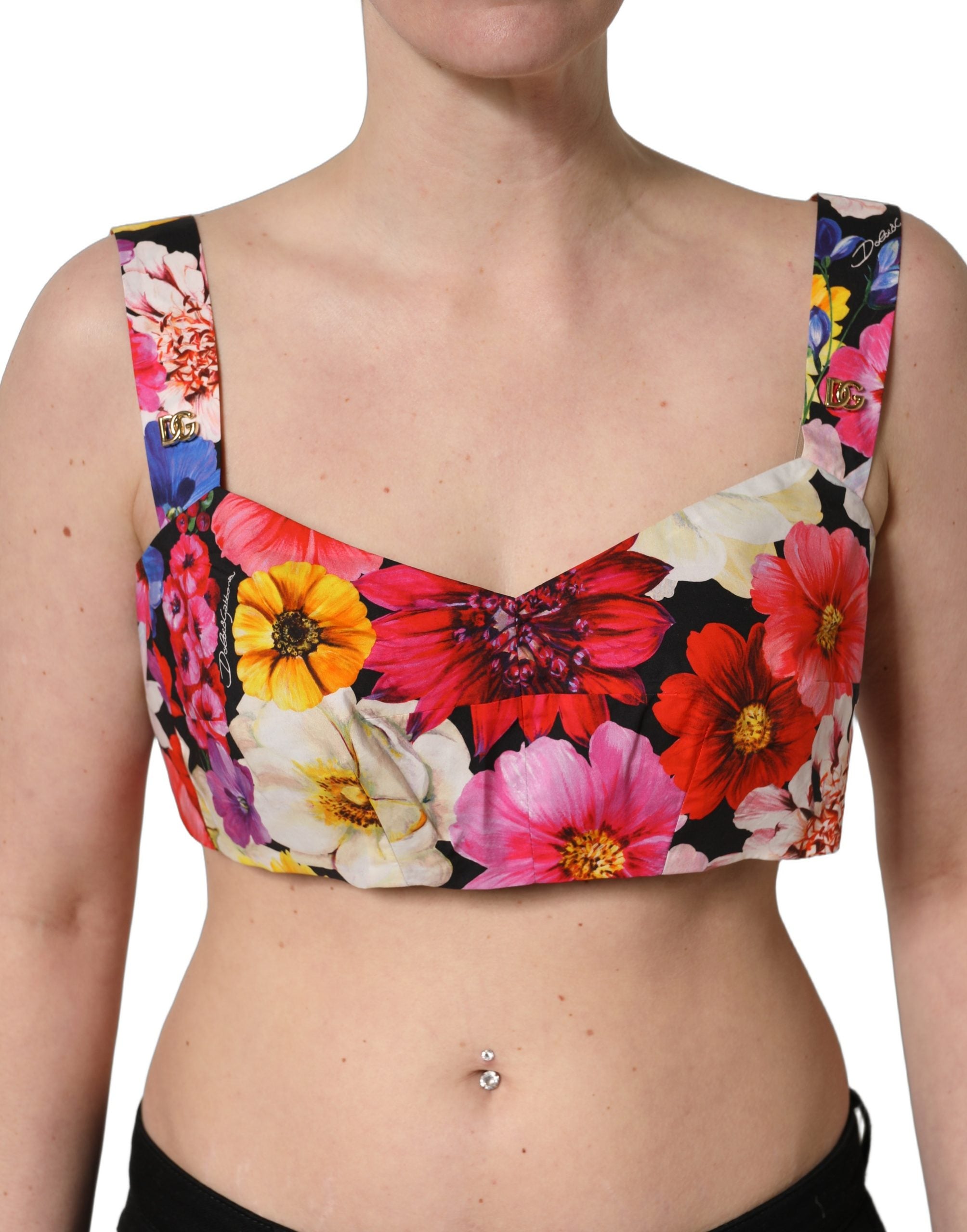 Dolce & Gabbana Multicolor Floral Cropped Bustier Tank Top