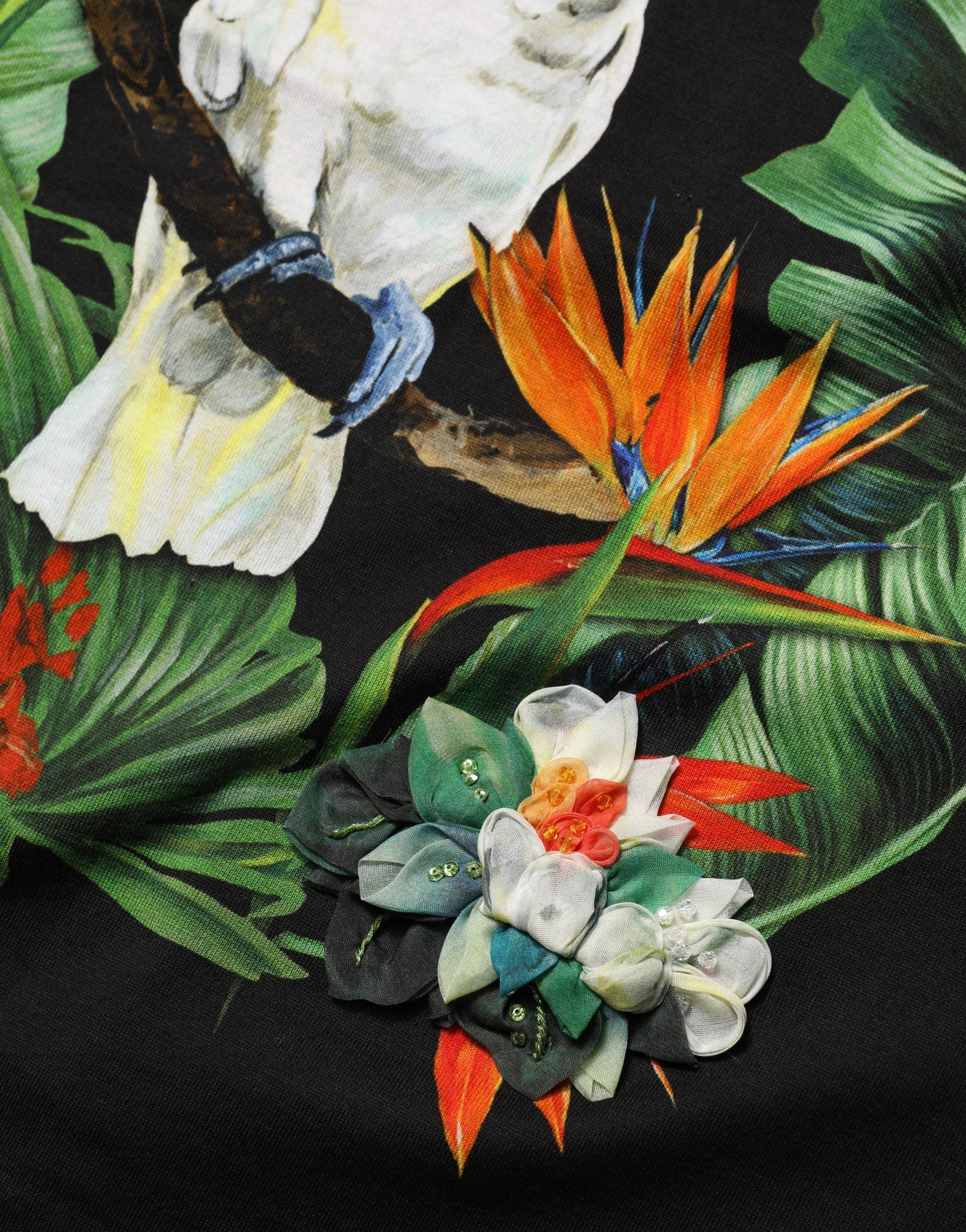 Dolce & Gabbana Black Tropical Print Cotton Round Neck T-Shirt