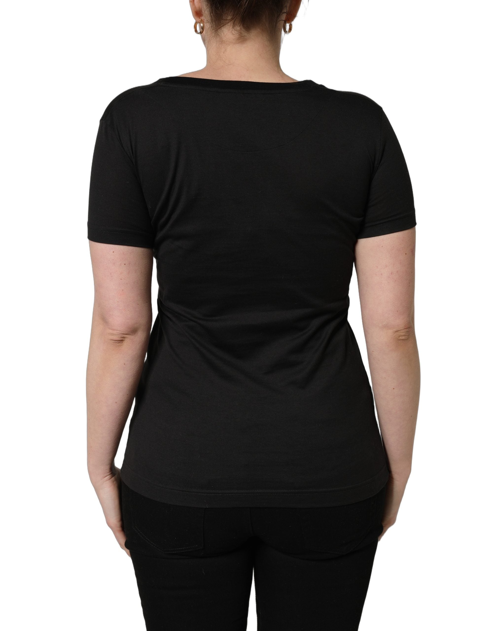 Dolce & Gabbana Black Tropical Print Cotton Round Neck T-Shirt