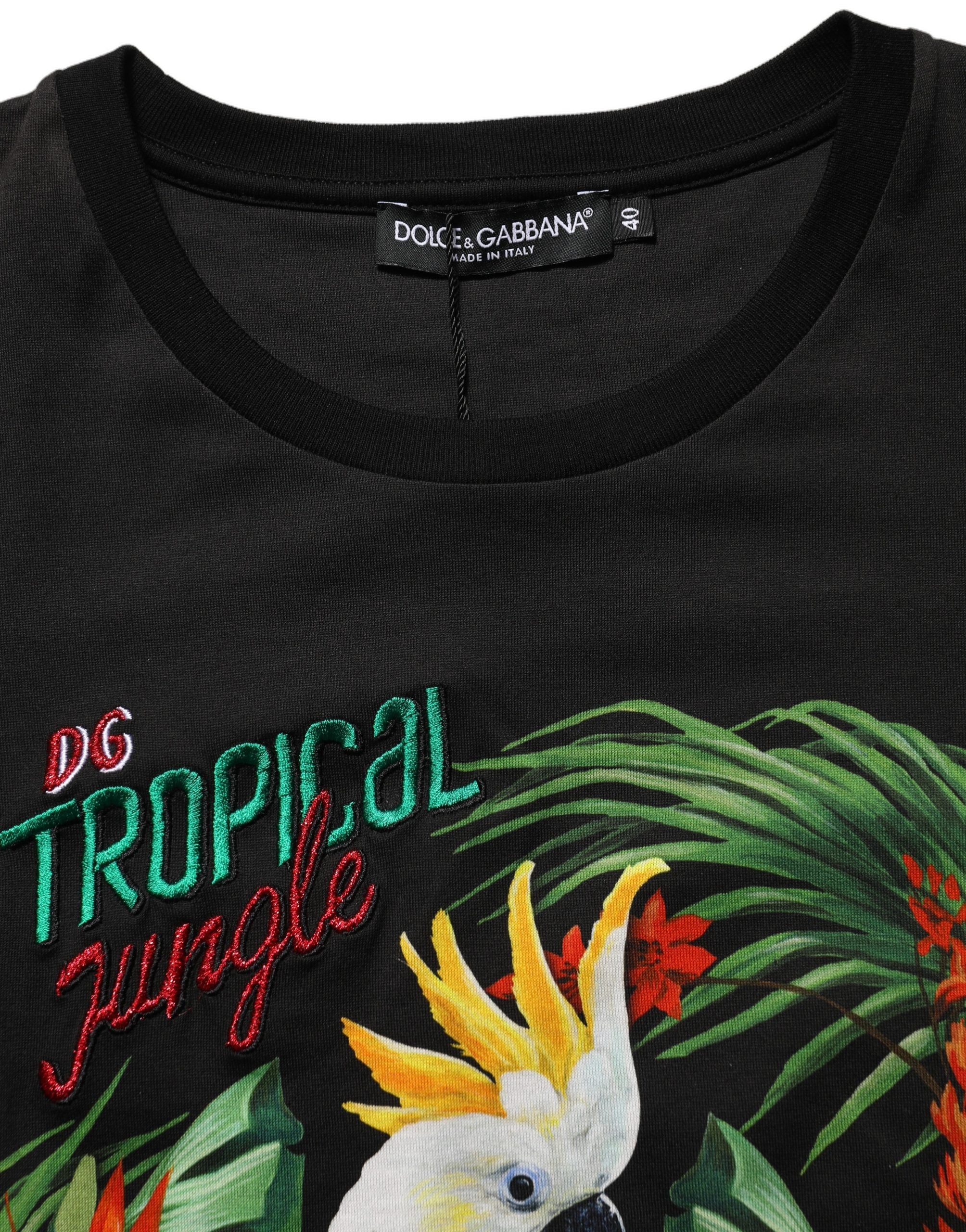 Dolce & Gabbana Black Tropical Print Cotton Round Neck T-Shirt