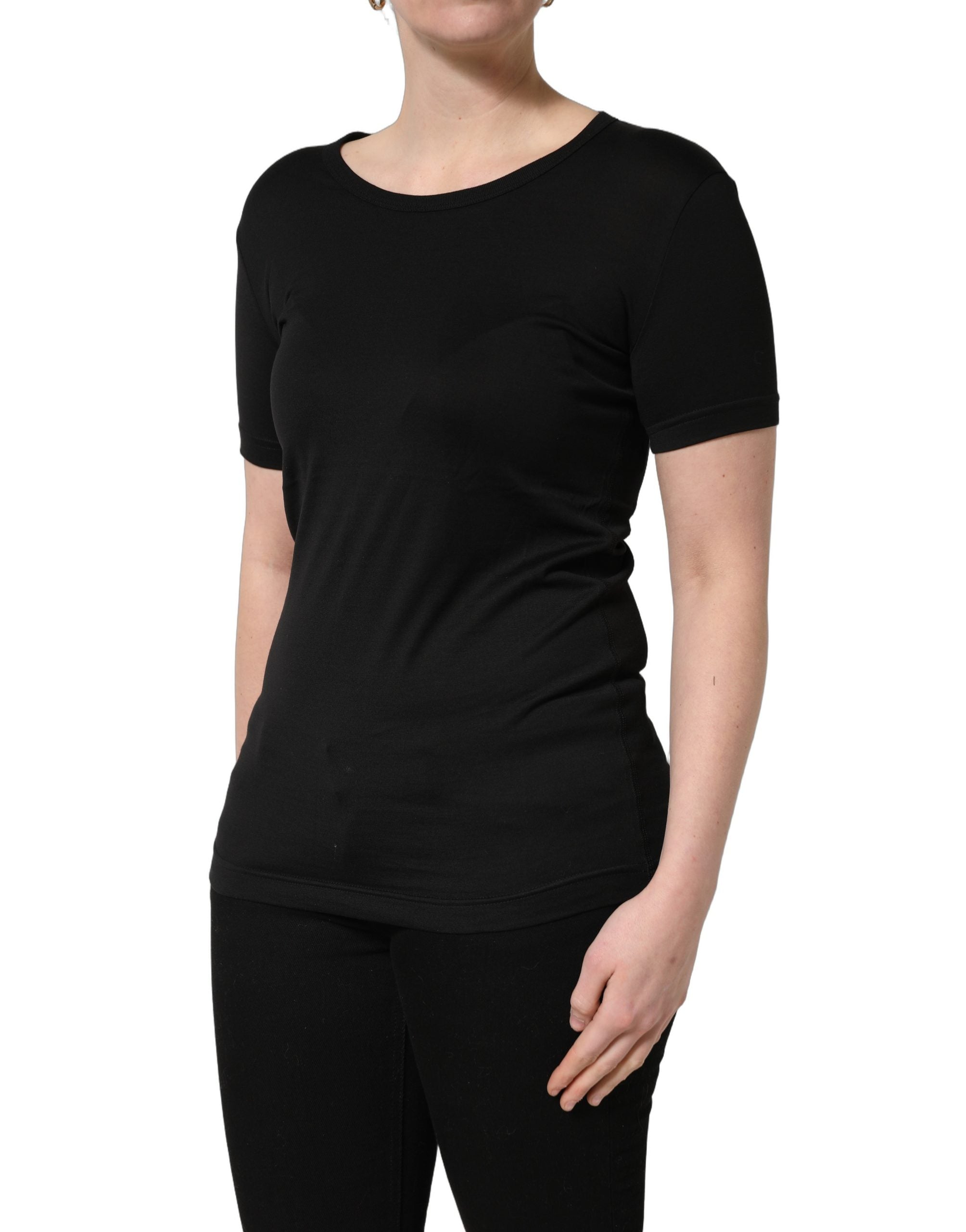 Dolce & Gabbana Black Cotton Round Neck Short Sleeves T-Shirt