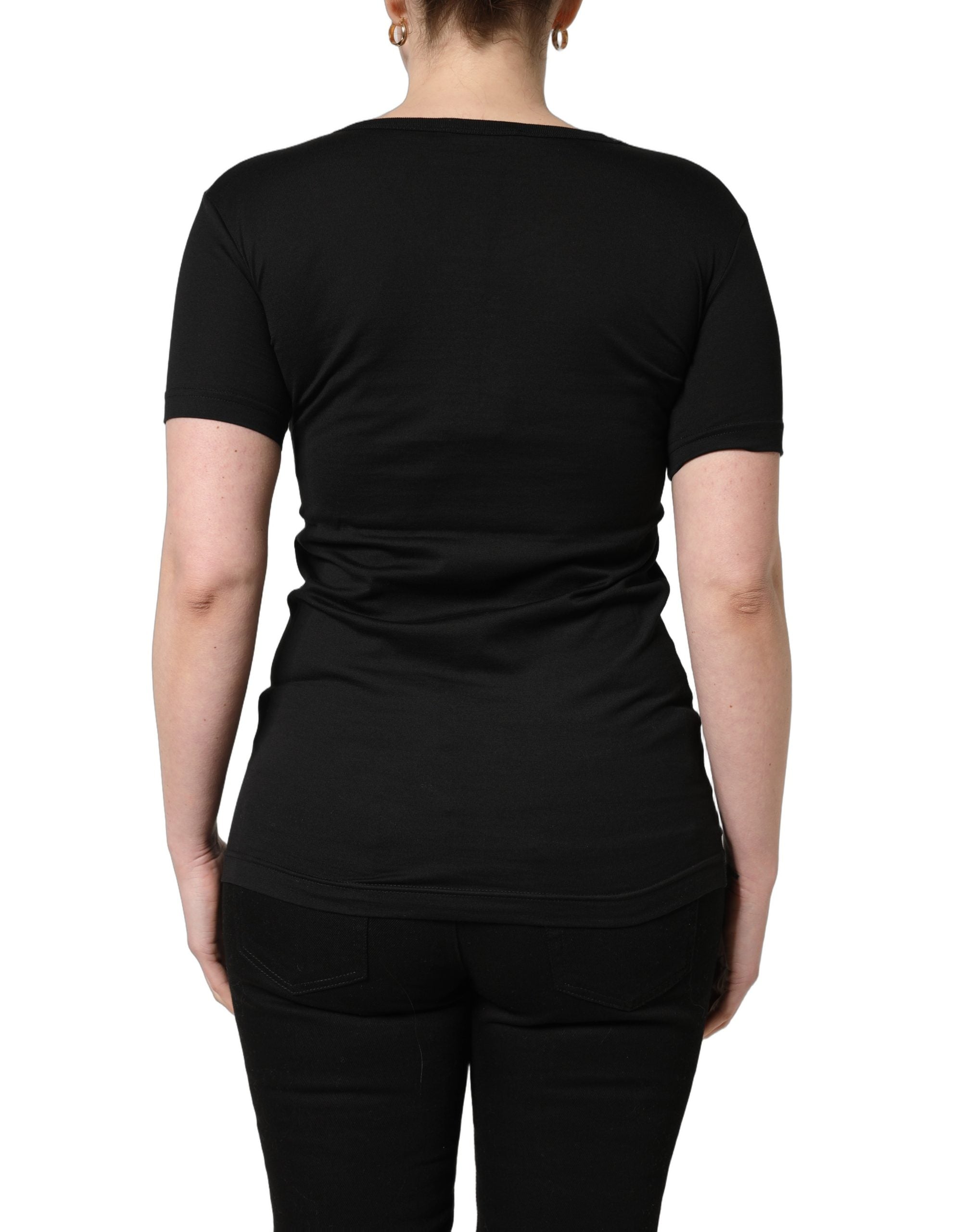 Dolce & Gabbana Black Cotton Round Neck Short Sleeves T-Shirt
