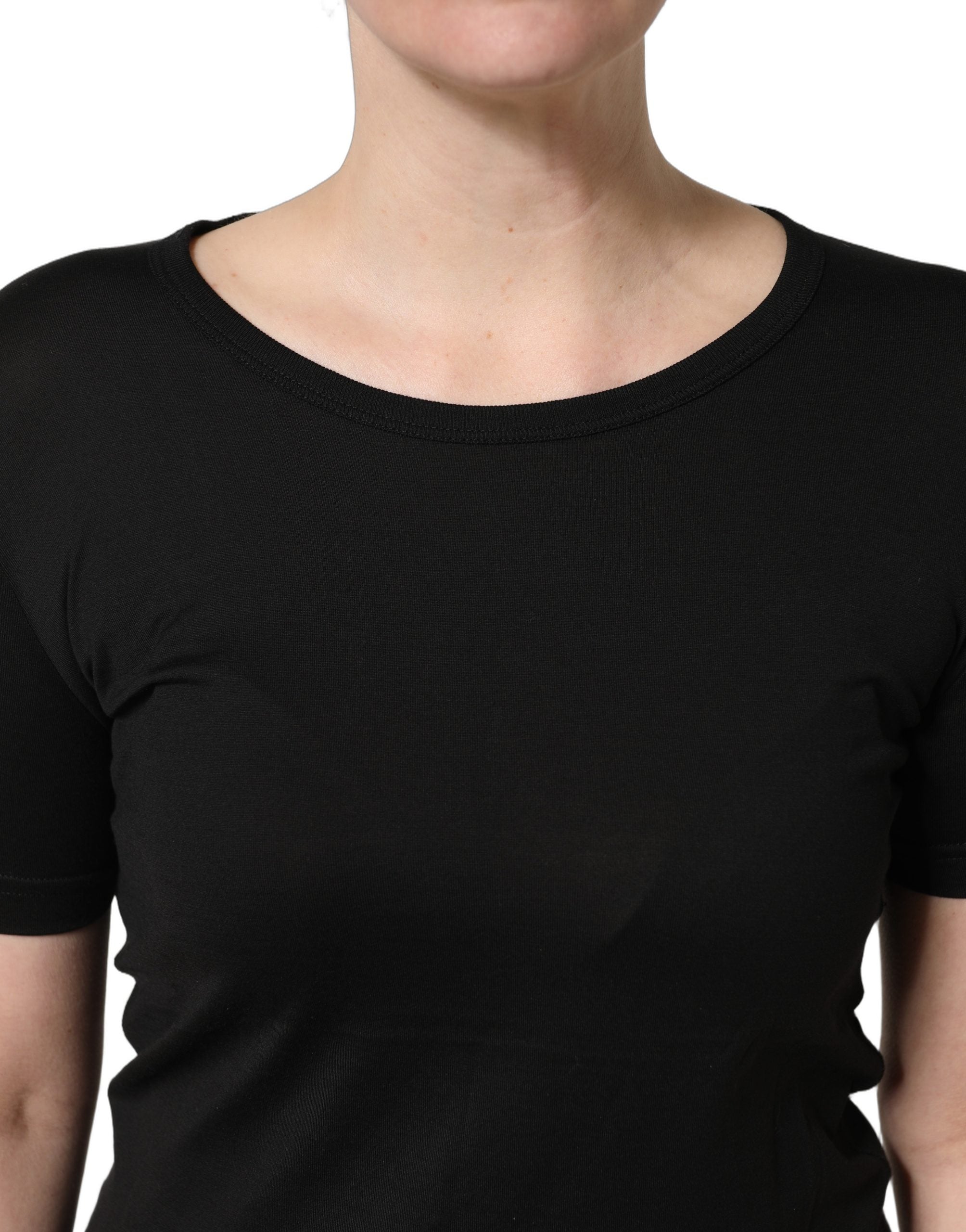 Dolce & Gabbana Black Cotton Round Neck Short Sleeves T-Shirt