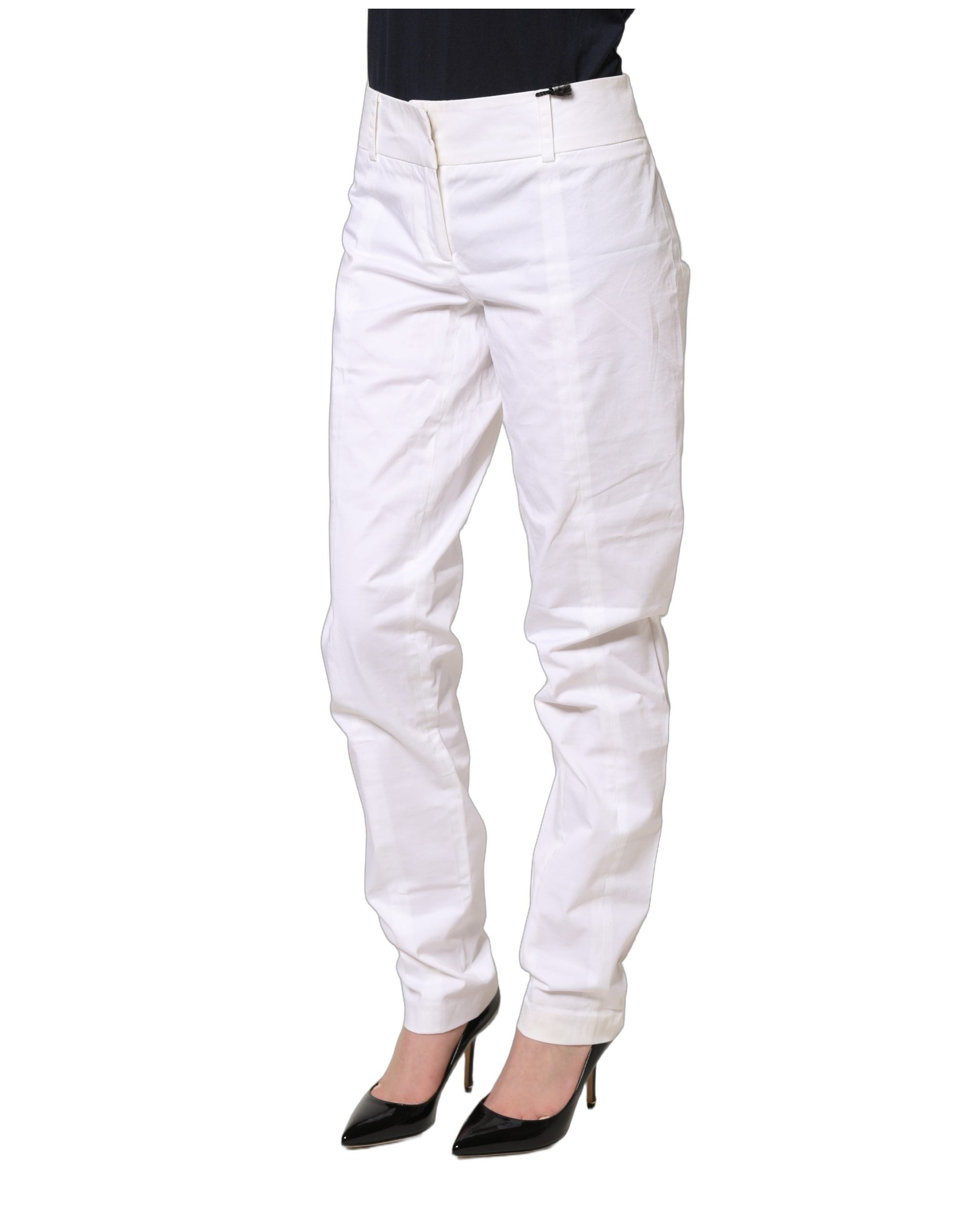 Patrizia Pepe White Mid Waist Tapered Formal Trousers Pants