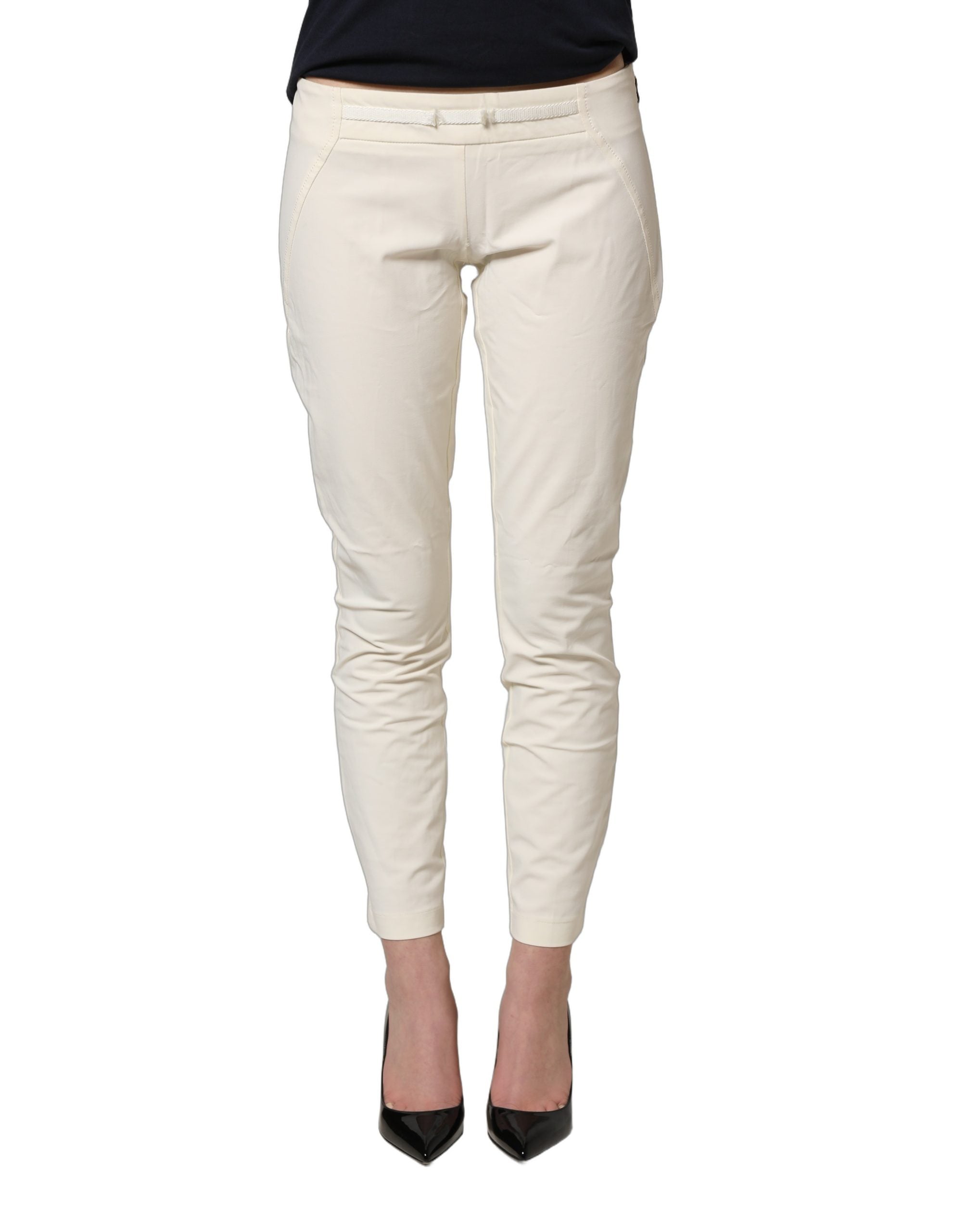 Elisabetta Franchi White Low Waist Skinny Women Trouser Pants